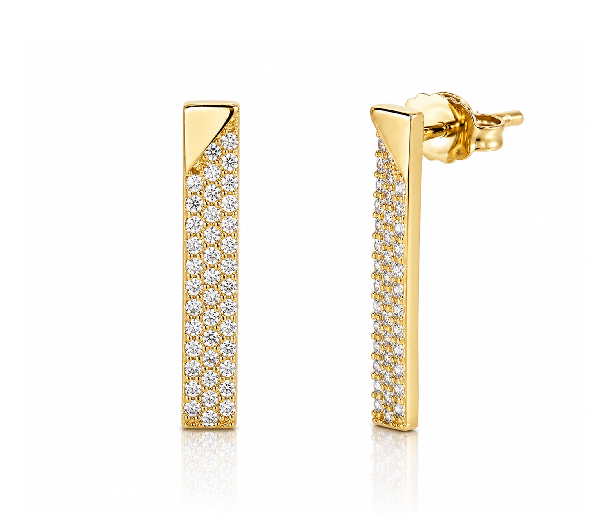 Thin Bar Crystal Gold Stud Earrings