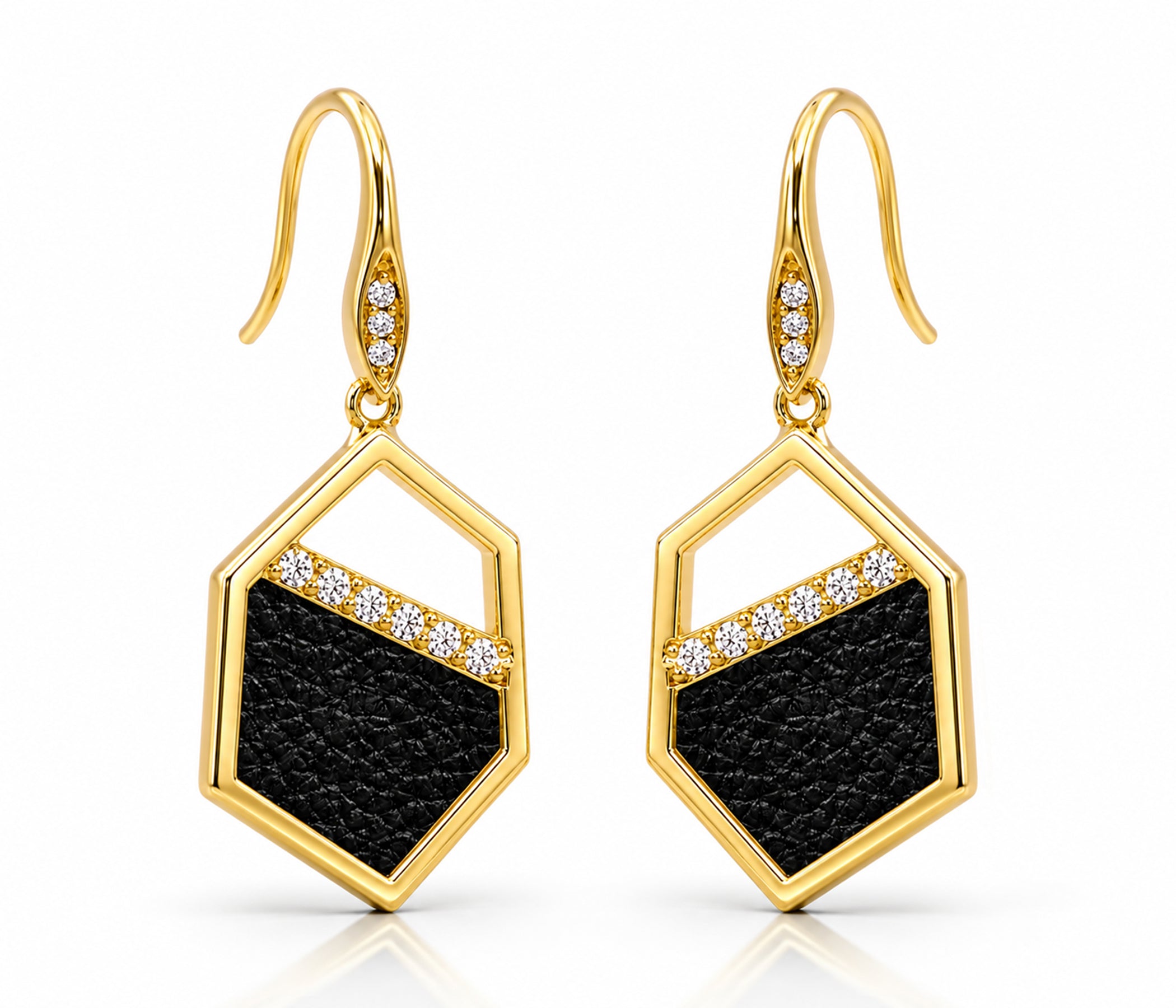 Geometric Leather Inlay Gold Earrings