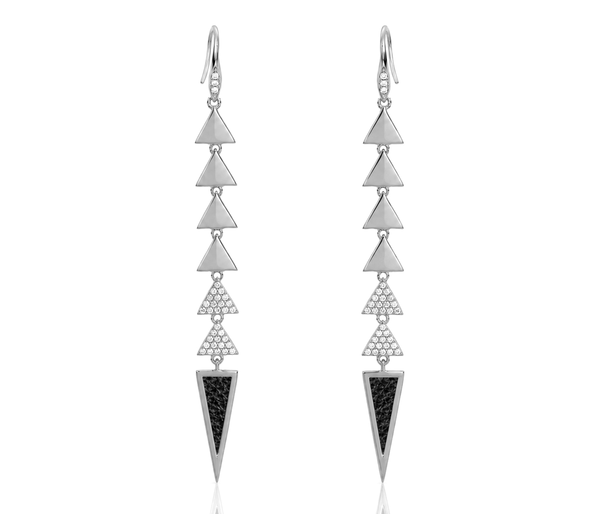 Dangling Triangle Leather Inlay Crystal Earrings