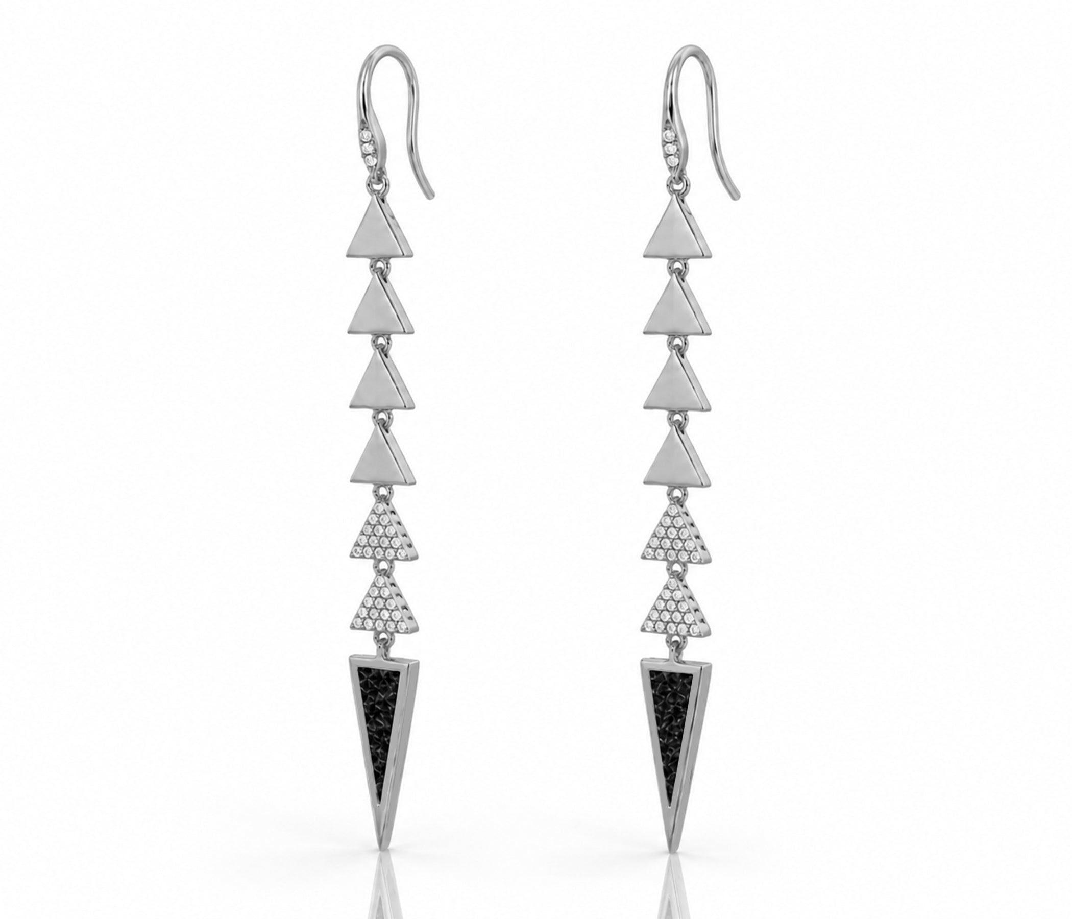Dangling Triangle Leather Inlay Crystal Earrings