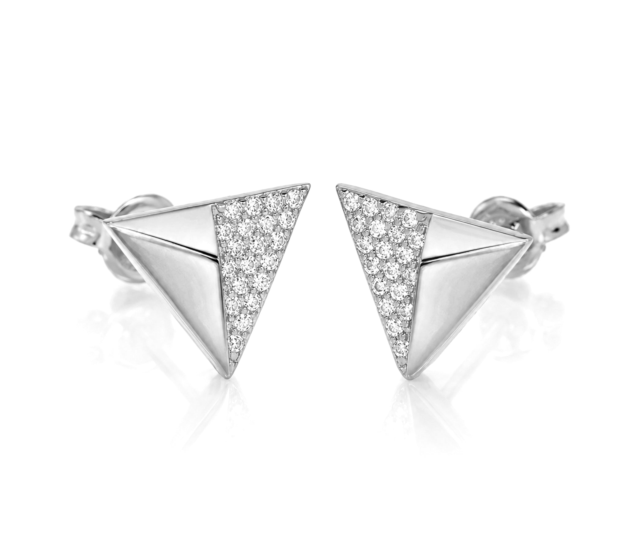Small Triangle Crystal Stud Silver Earrings
