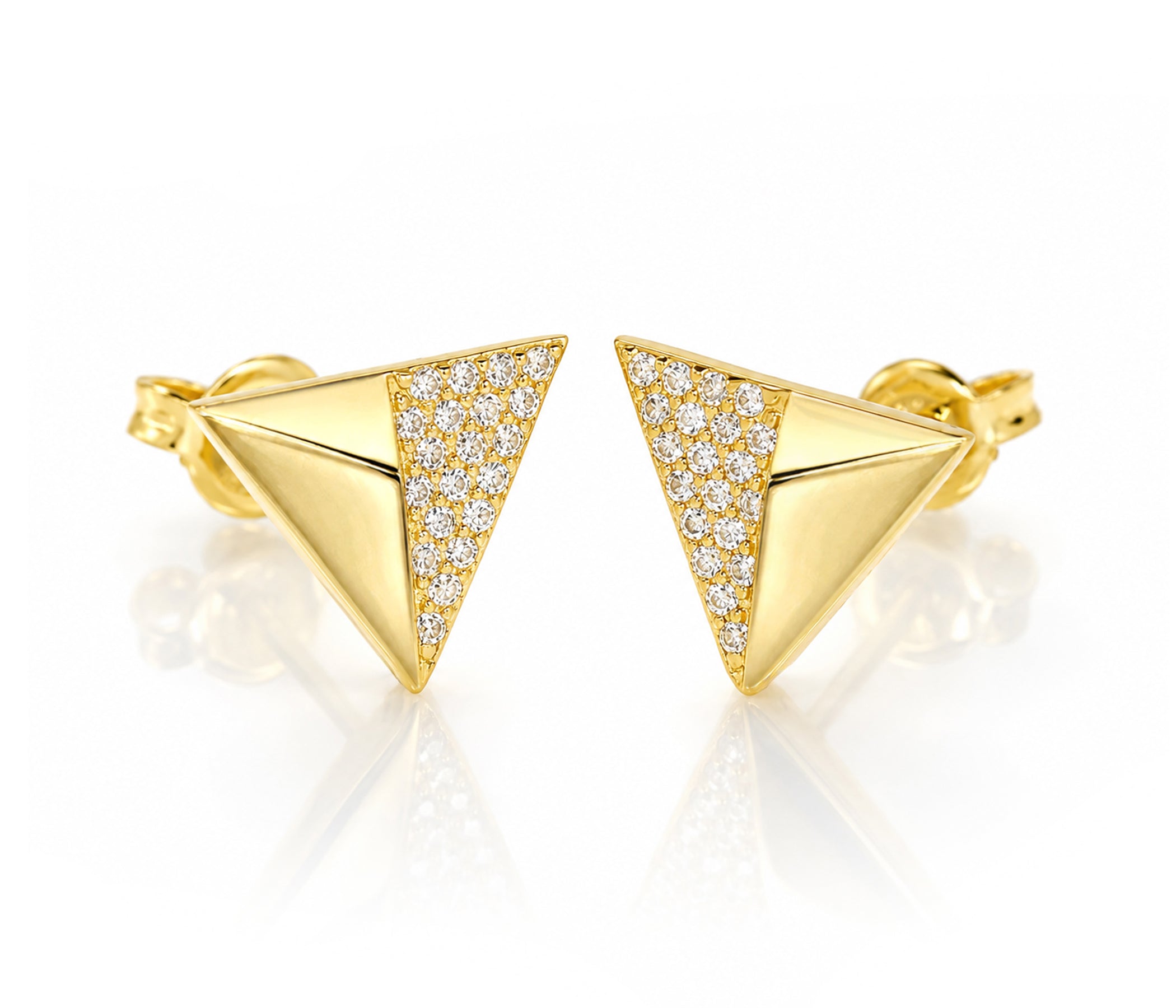 Small Triangle Crystal Gold Stud Earrings