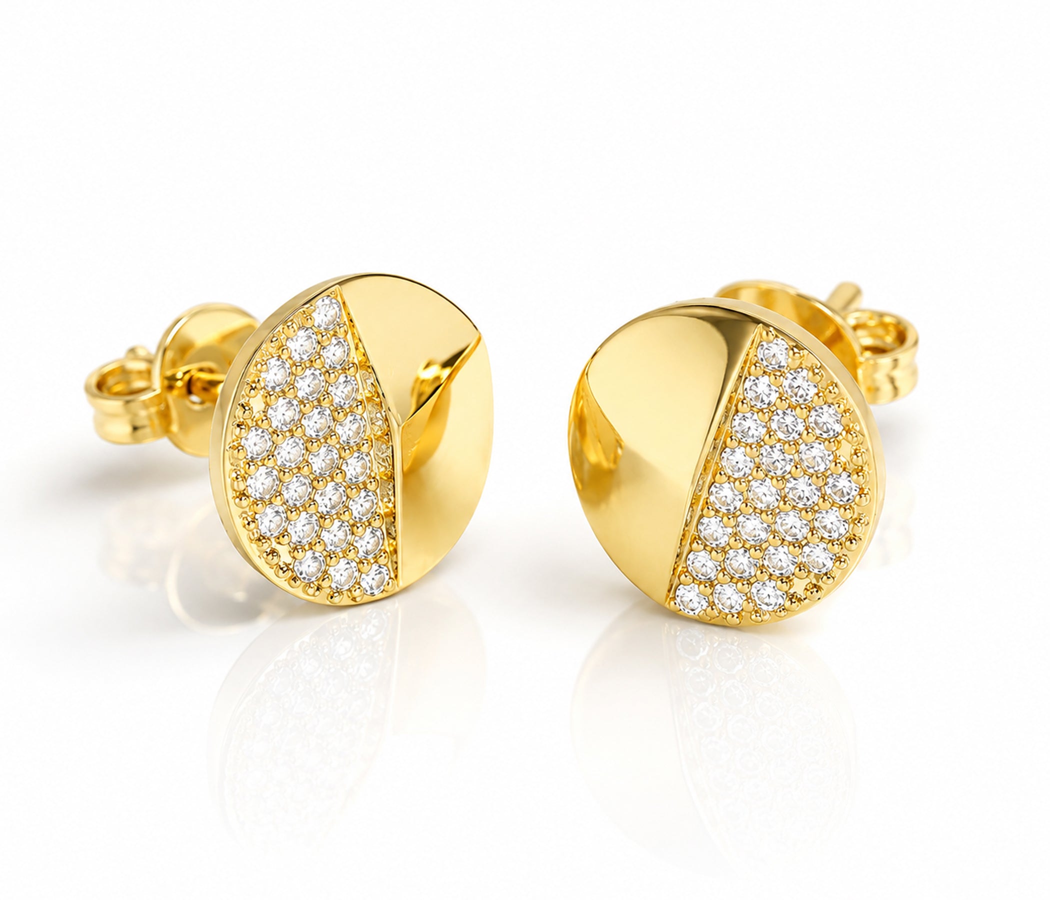 Small Round Crystal Gold Stud Earrings