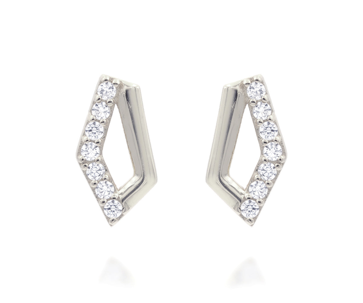 Mini Rhombus Pavé Crystal Silver Earrings