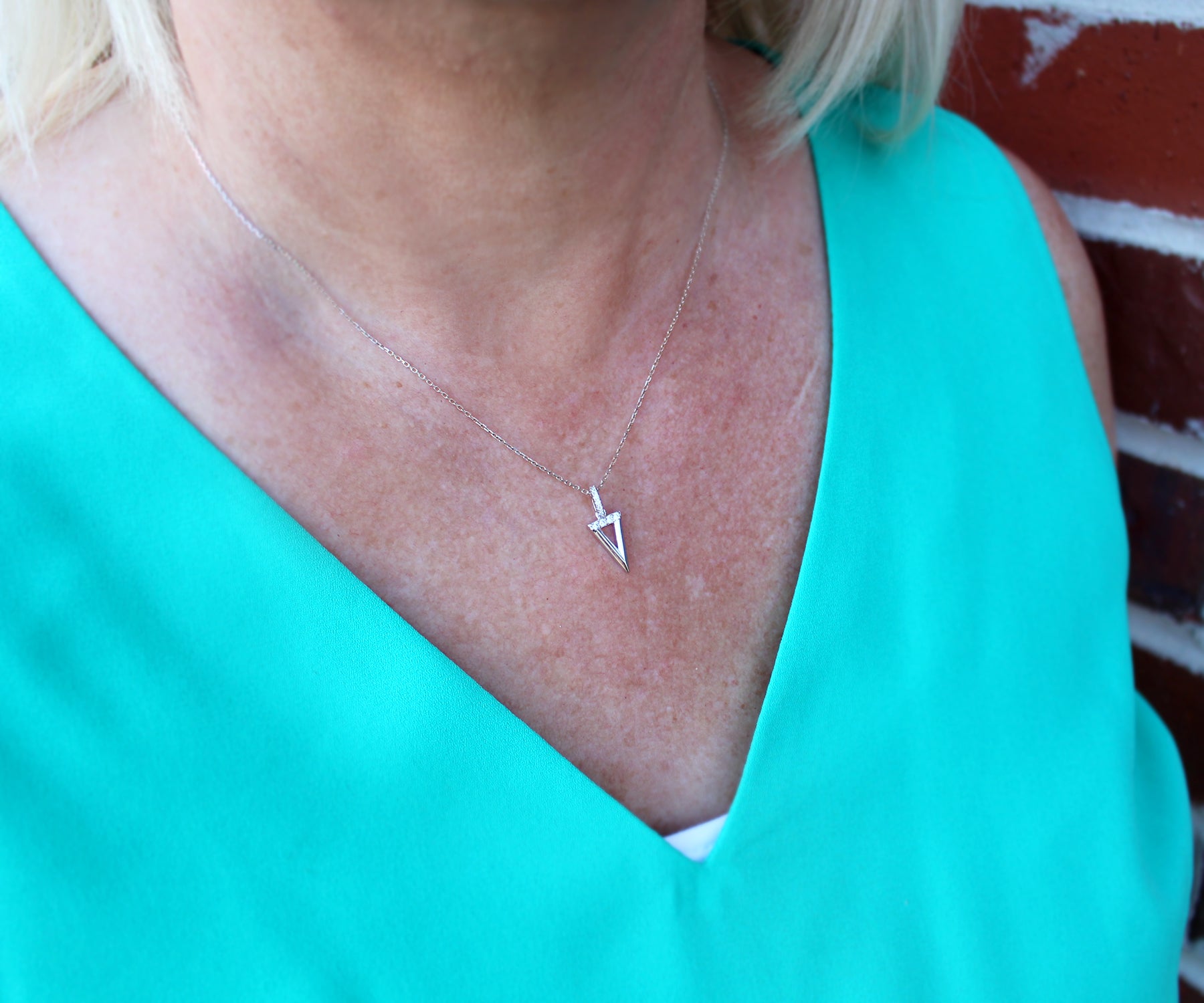 Mini Triangle Pavé Crystal Silver Necklace