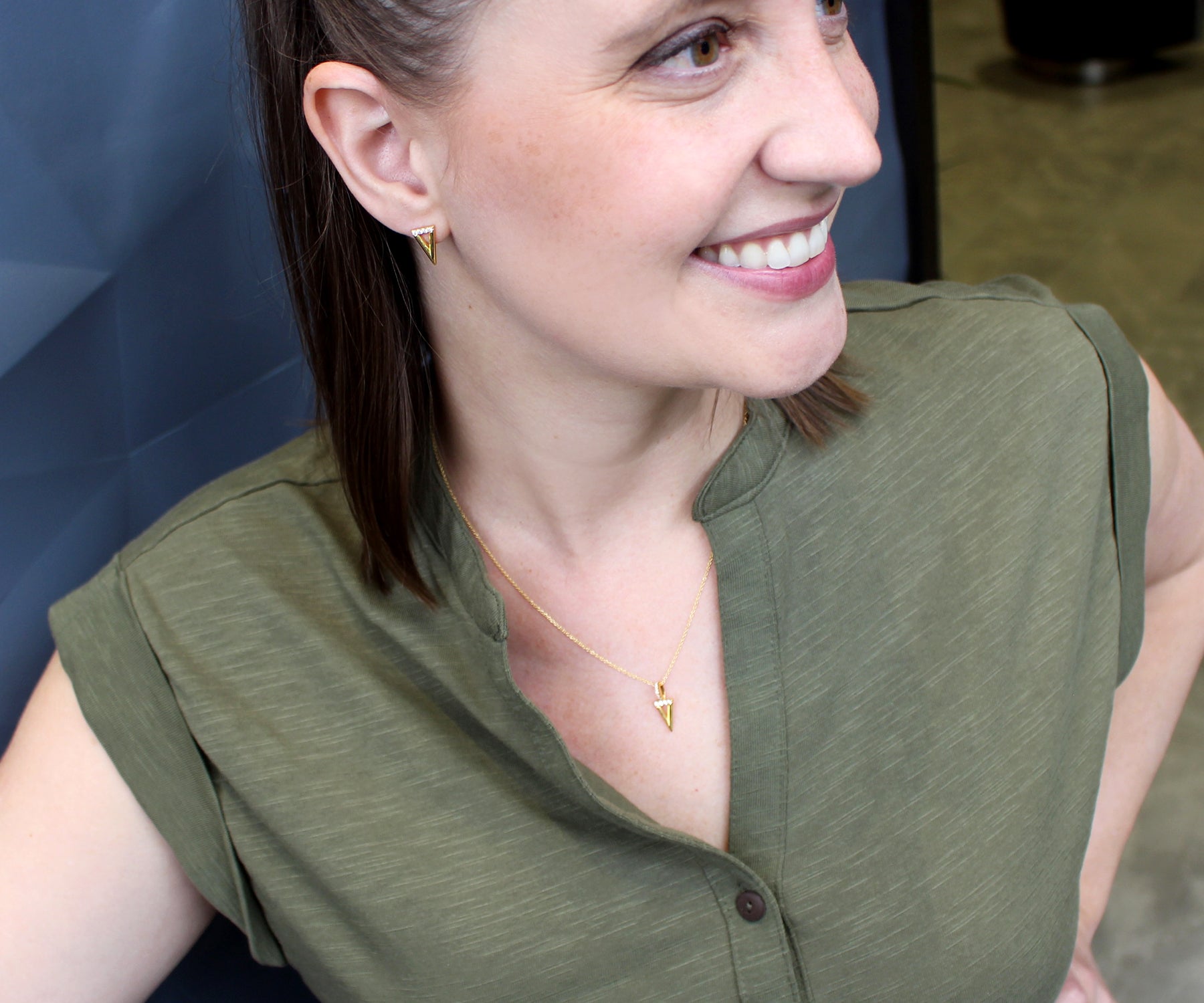 Mini Triangle Pavé Crystal Gold Earrings