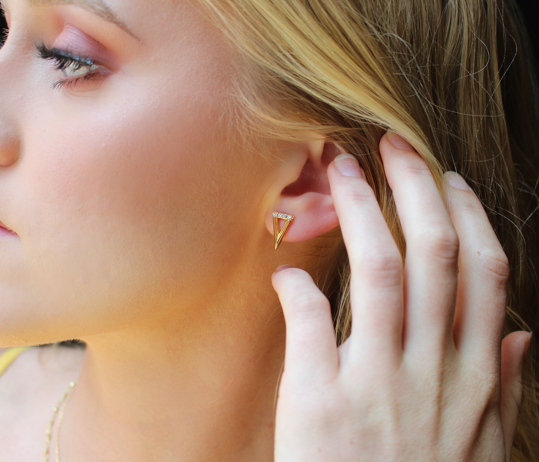 Mini Triangle Pavé Crystal Silver Earrings
