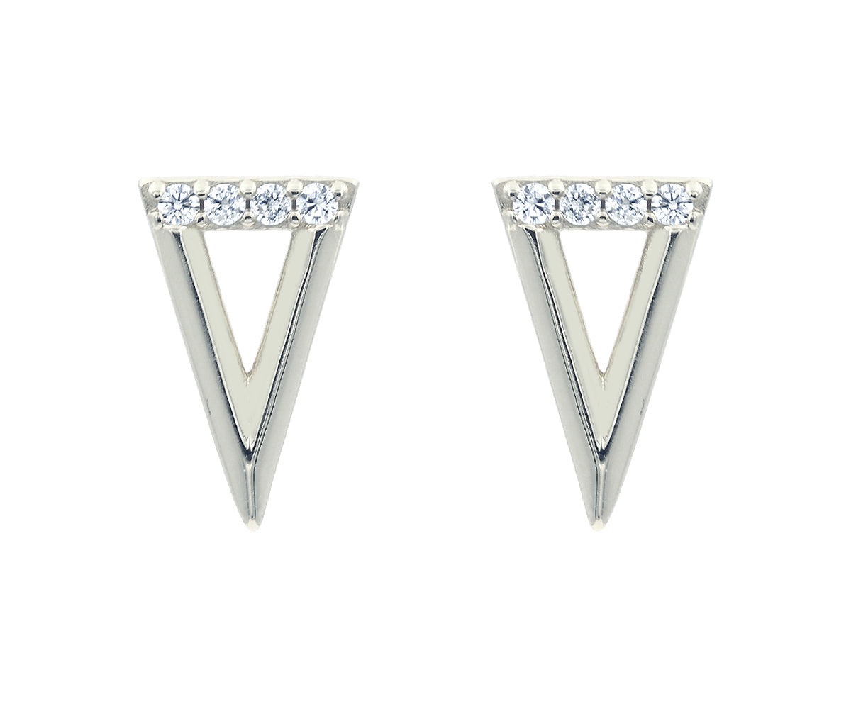 Mini Triangle Pavé Crystal Silver Earrings