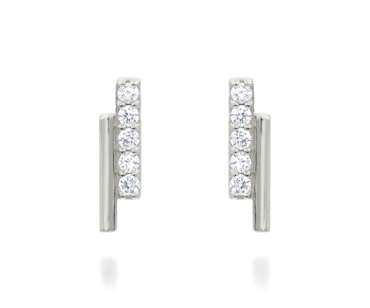 Mini Bar Pavé Crystal Silver Earrings