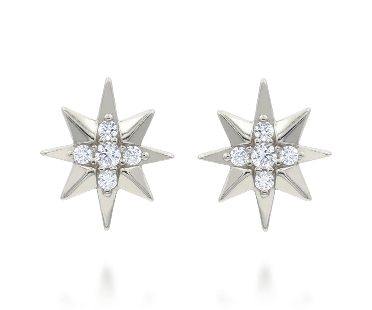 Mini Starburst Pavé Crystal Silver Earrings