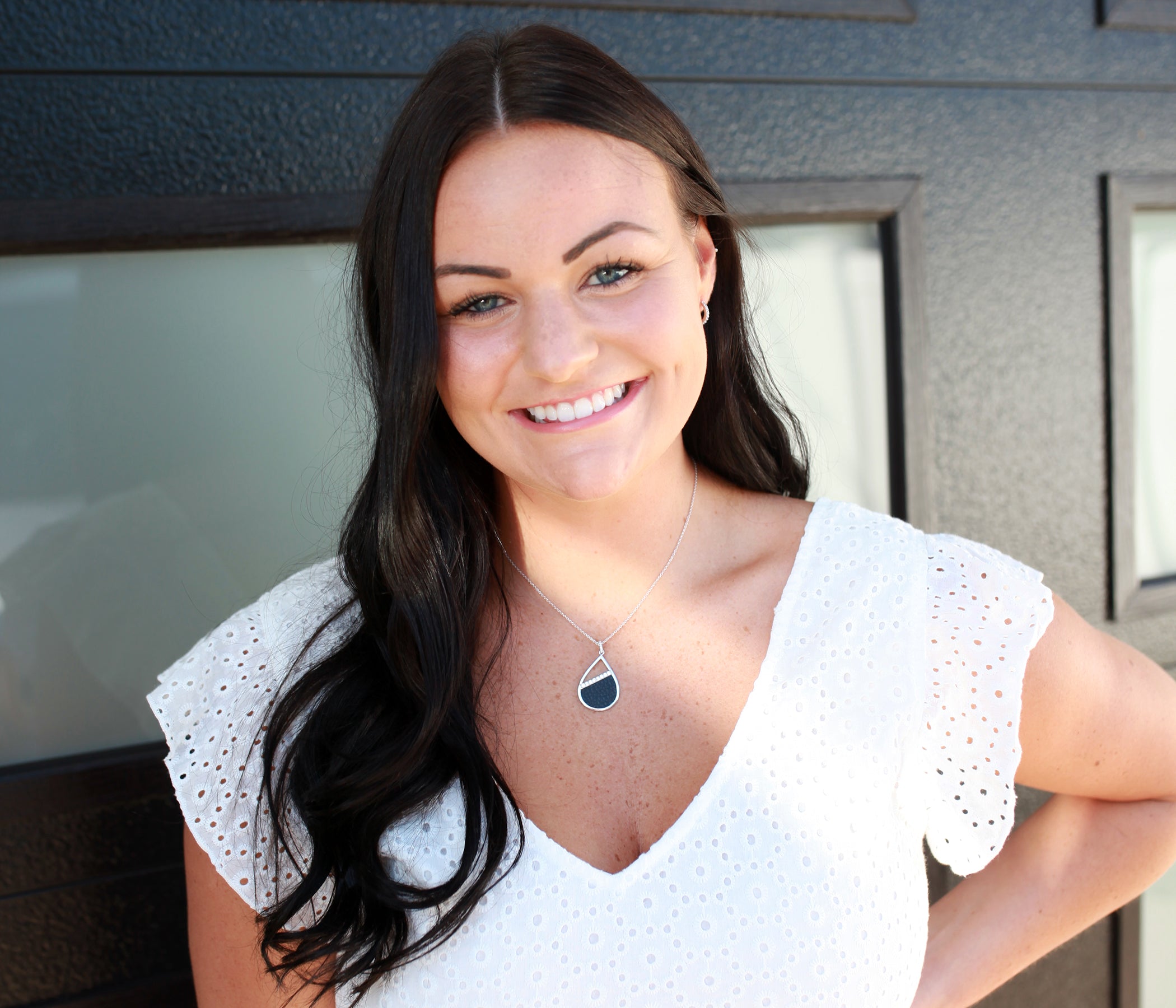 Teardrop Leather Inlay Crystal Silver Necklace