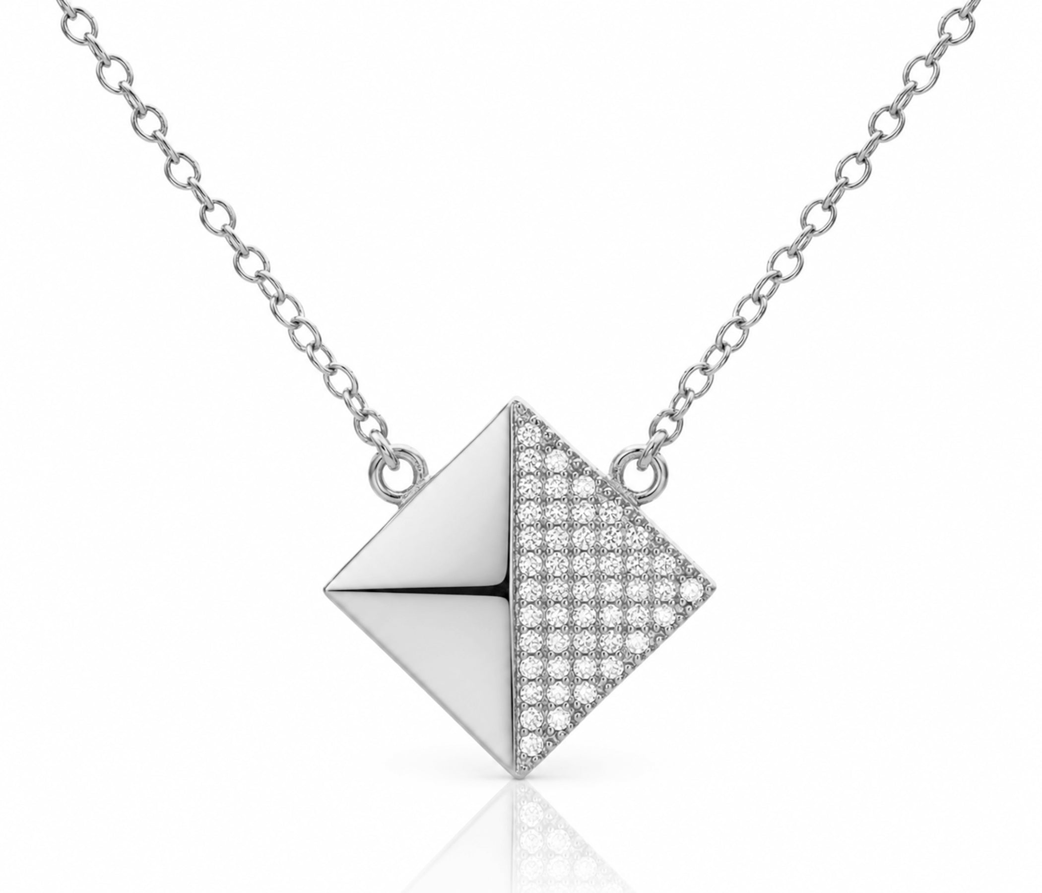 Medium Square Crystal Silver Necklace