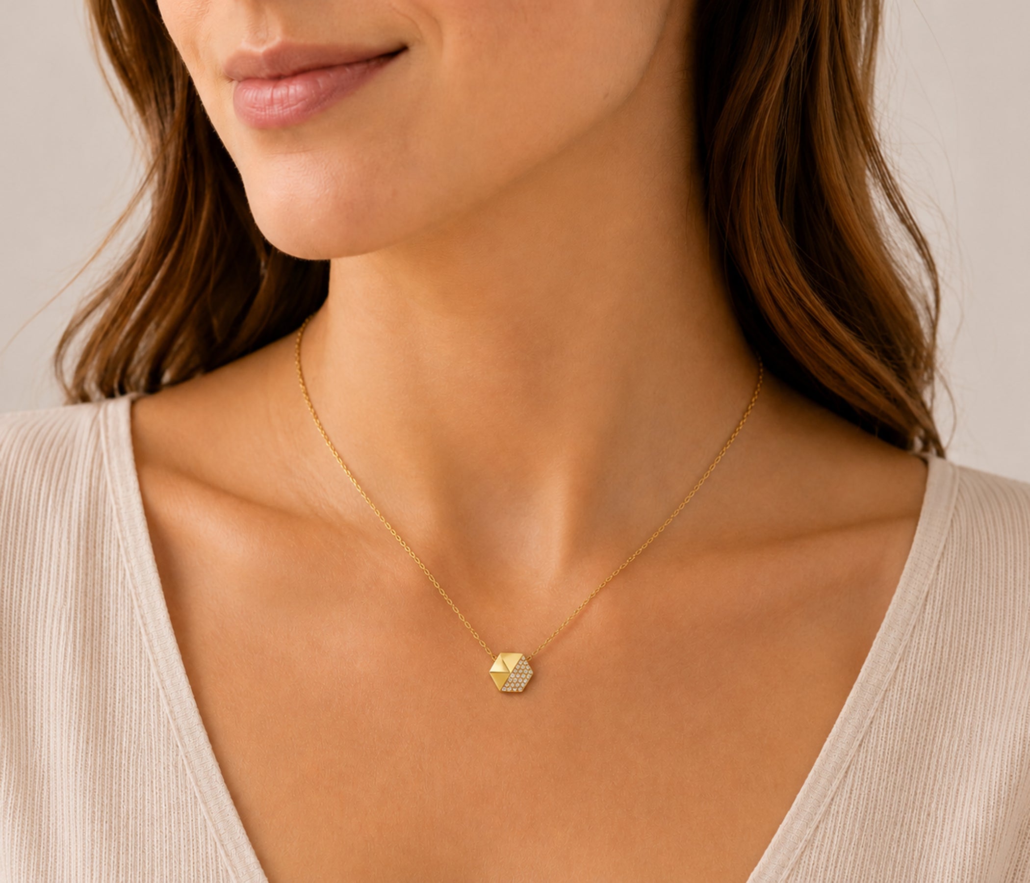 Small Geometric Hexagon Gold Necklace