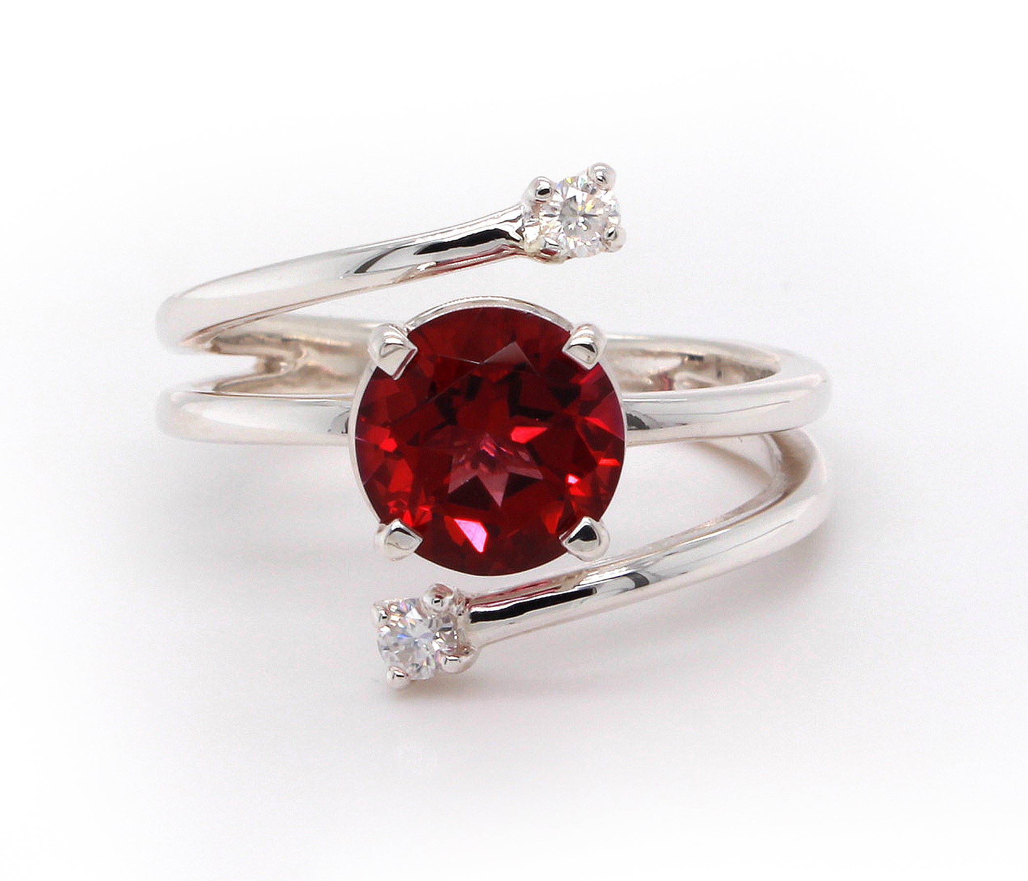 Spiral Red Topaz Moissanite Ring