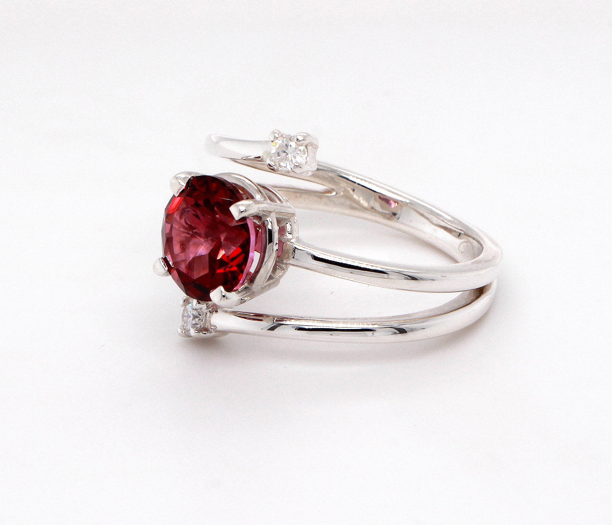 Spiral Red Topaz Moissanite Ring