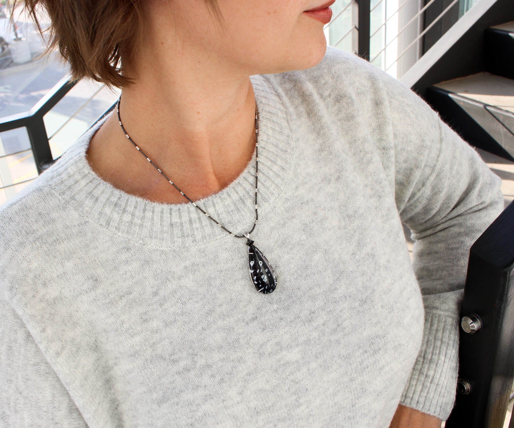 Popcorn Diamond-cut Black Rhodium and Silver Chain