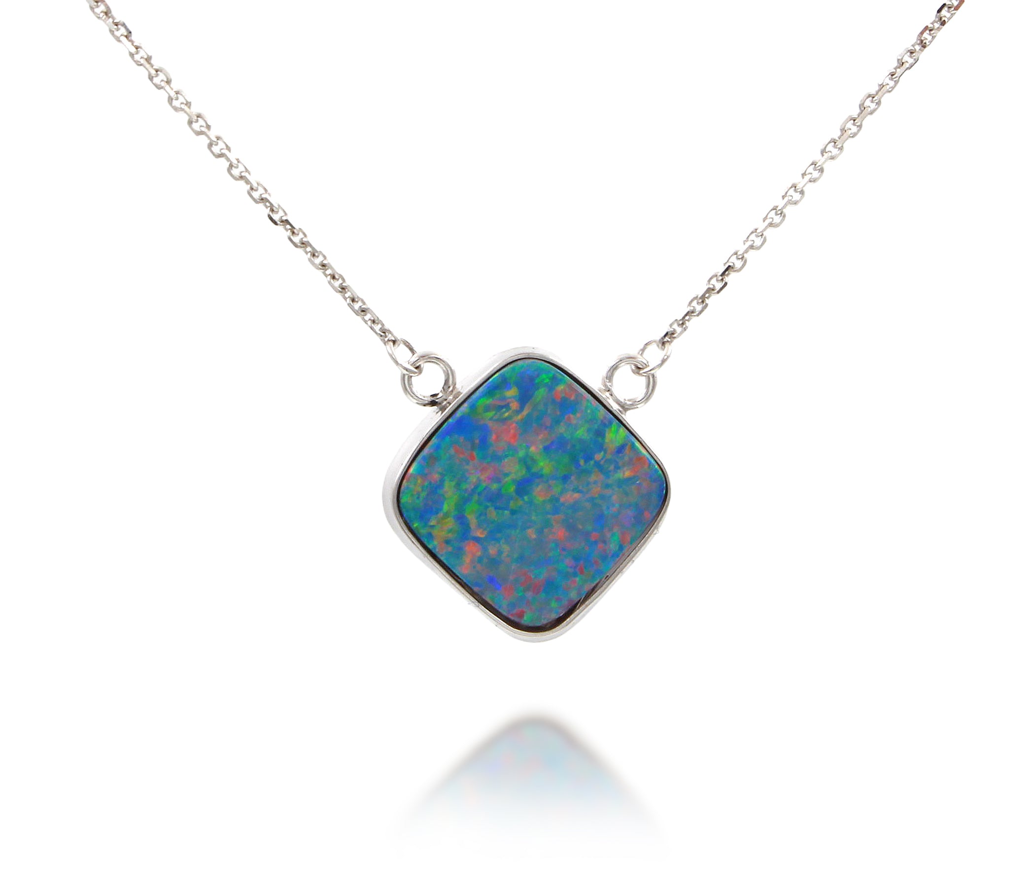 Classic Square Rainbow Opal Necklace