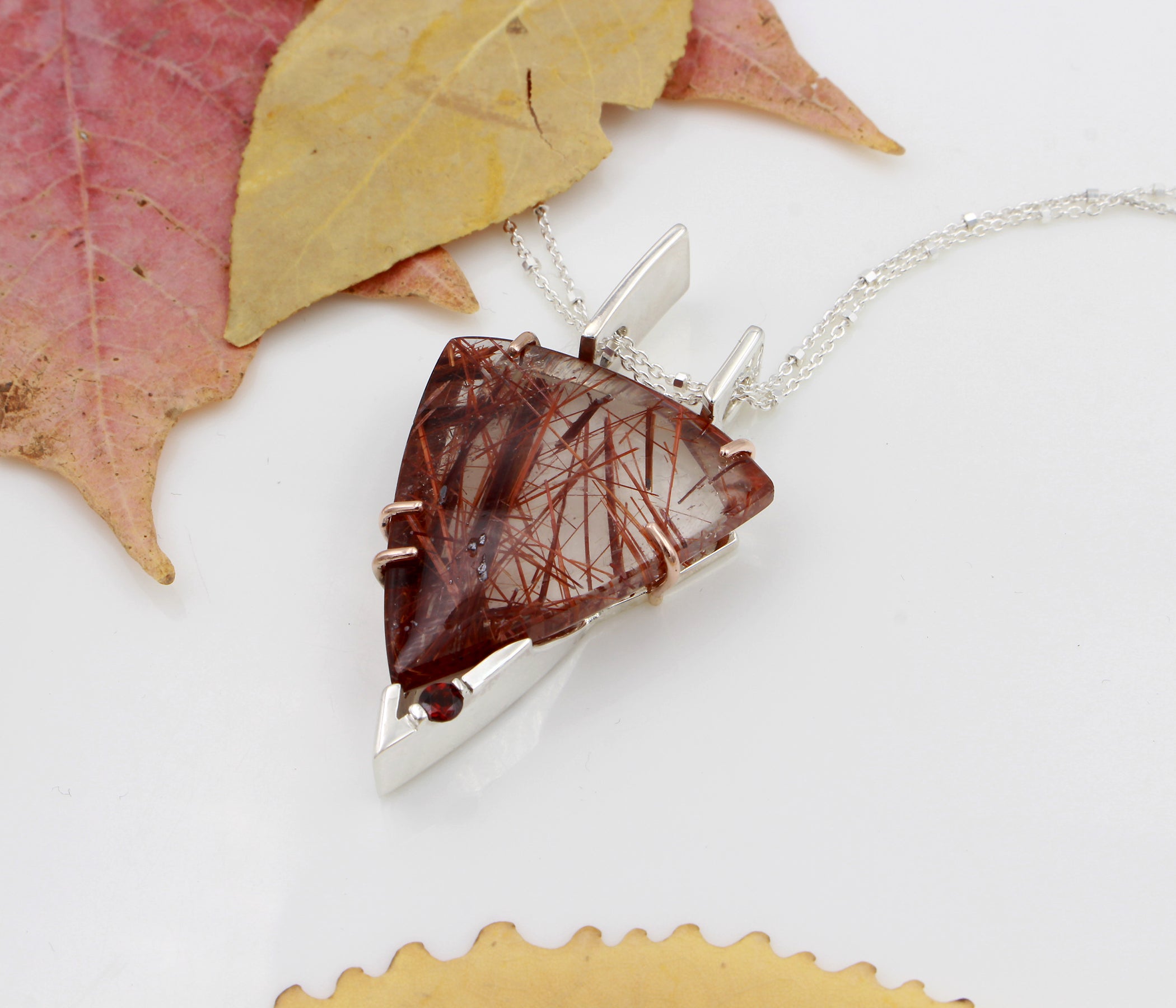 Stunning Strawberry Rutilated Quartz Garnet Necklace