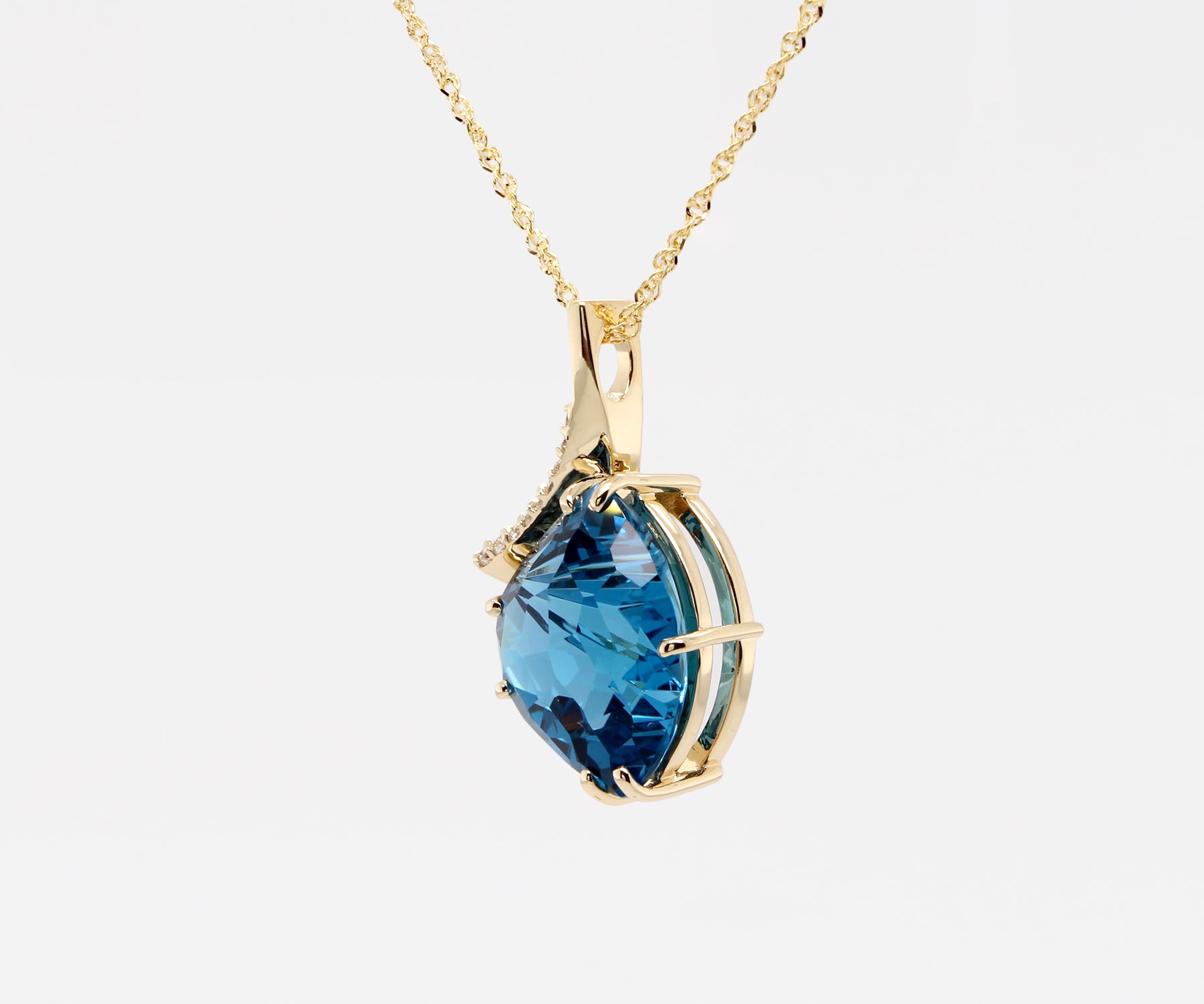 Freeform Offset London Blue Topaz Diamond Gold Necklace