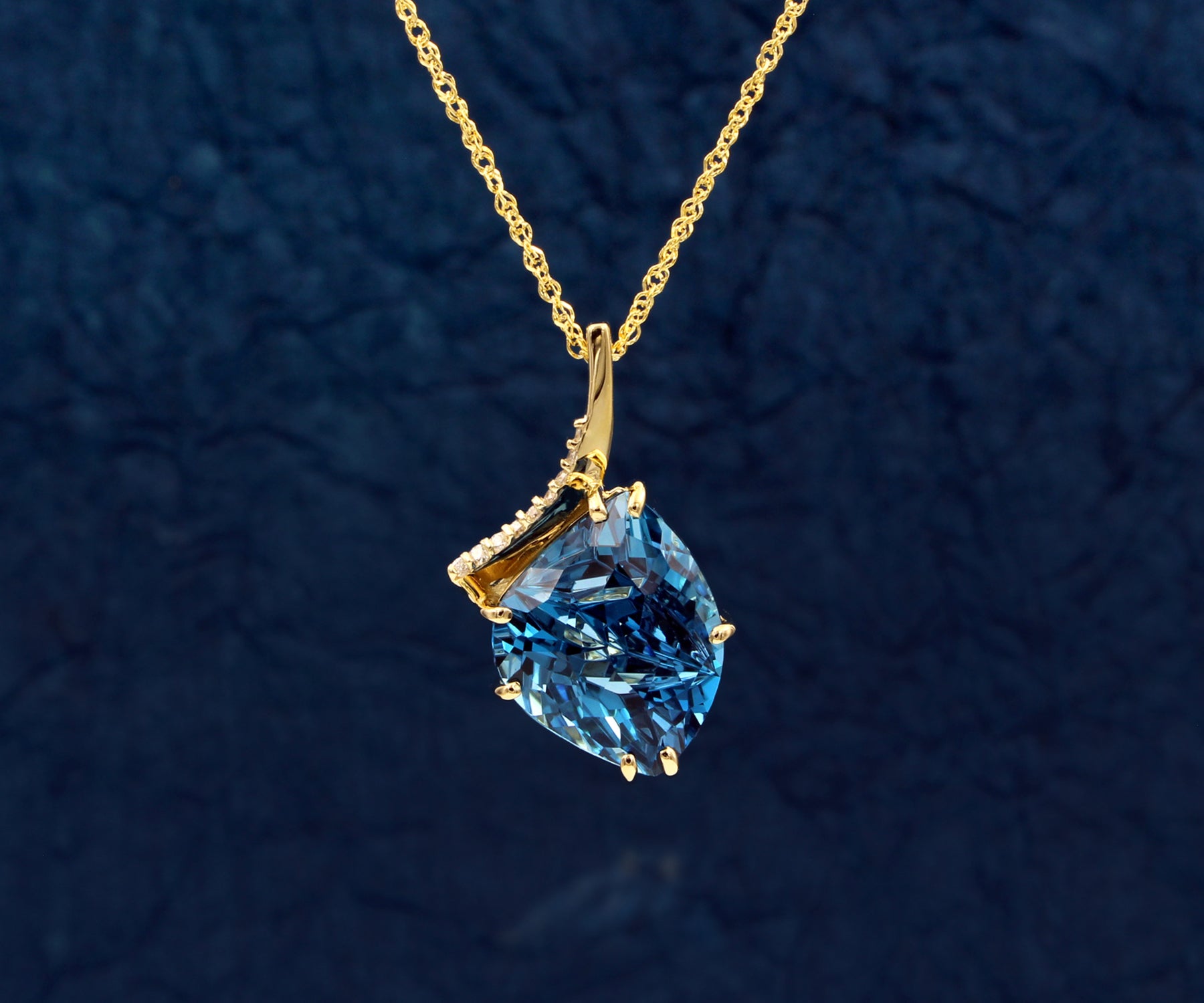 Freeform Offset London Blue Topaz Diamond Gold Necklace