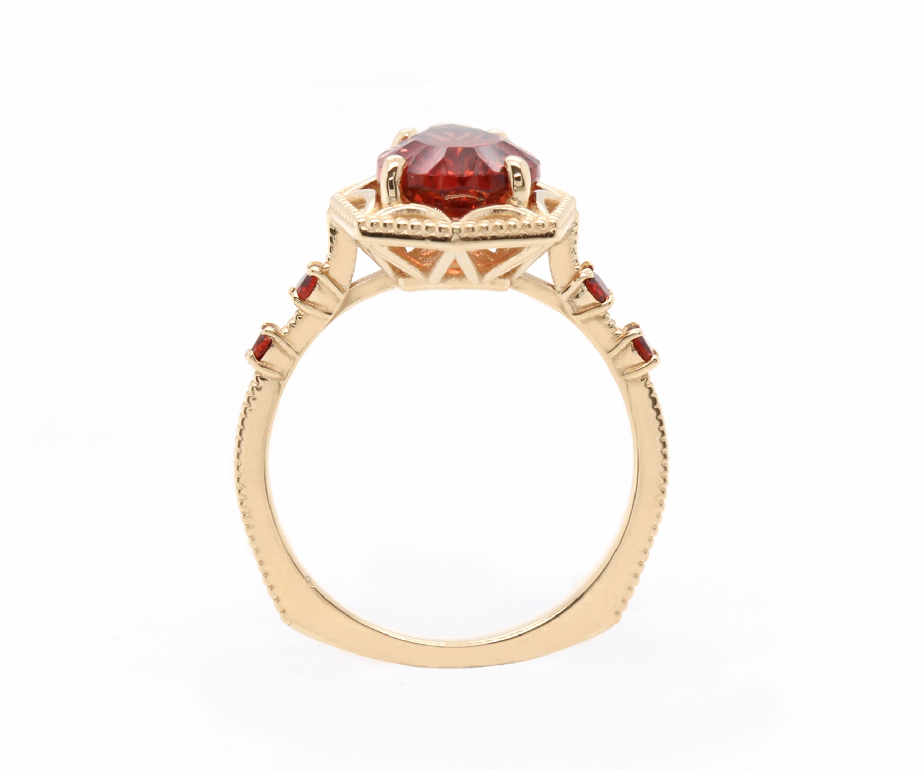 Starburst Teardrop Sunstone Garnet Gold Ring
