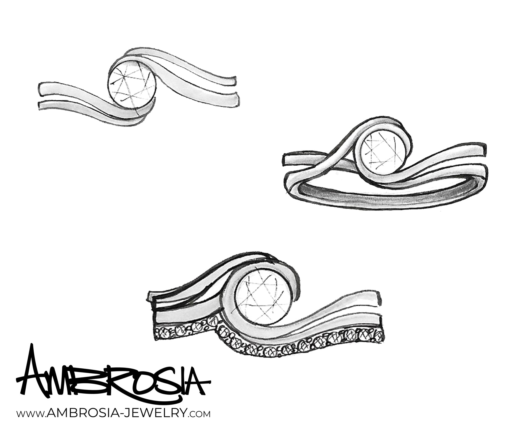 Multirow Swirl Diamond Custom Wedding Ring