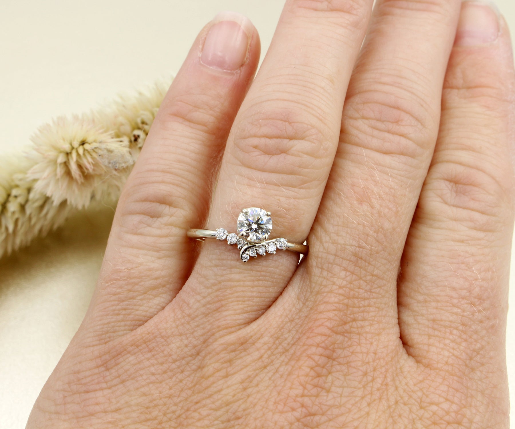 Dainty Offset Swirl Diamond Ring