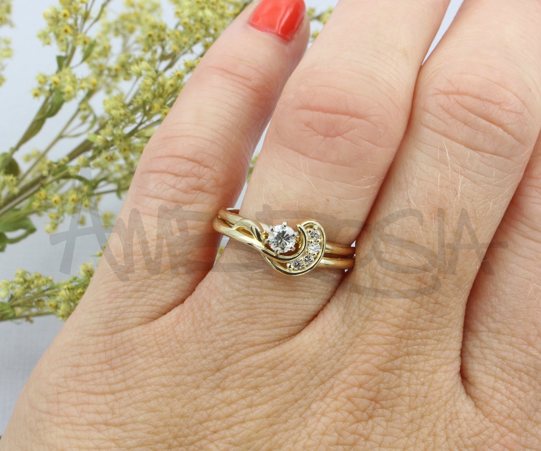 Custom Matching Swirl Diamond Wedding Band