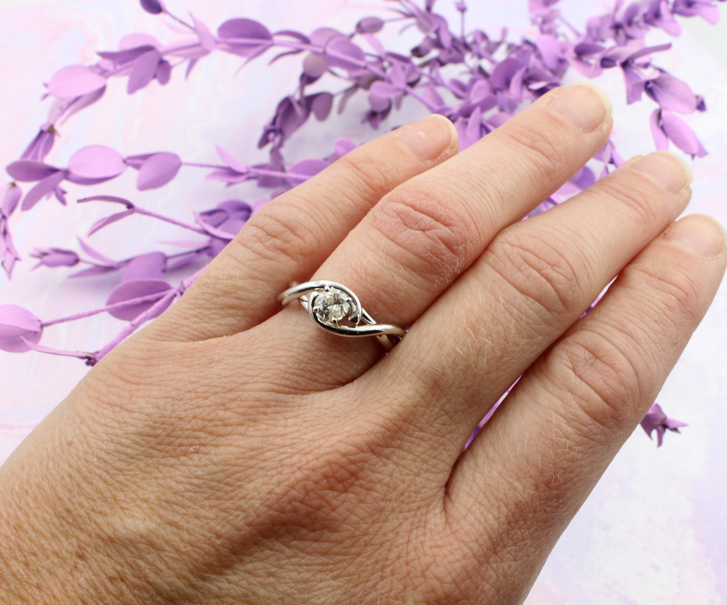 Swirl Weaved Solitaire Diamond Ring