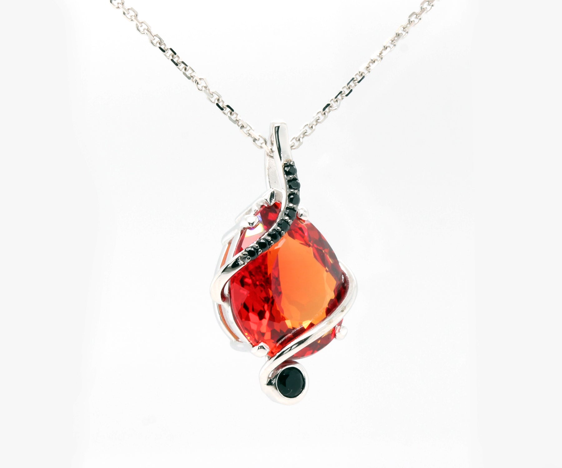 Swirl Red Ruby and Black Spinel Necklace