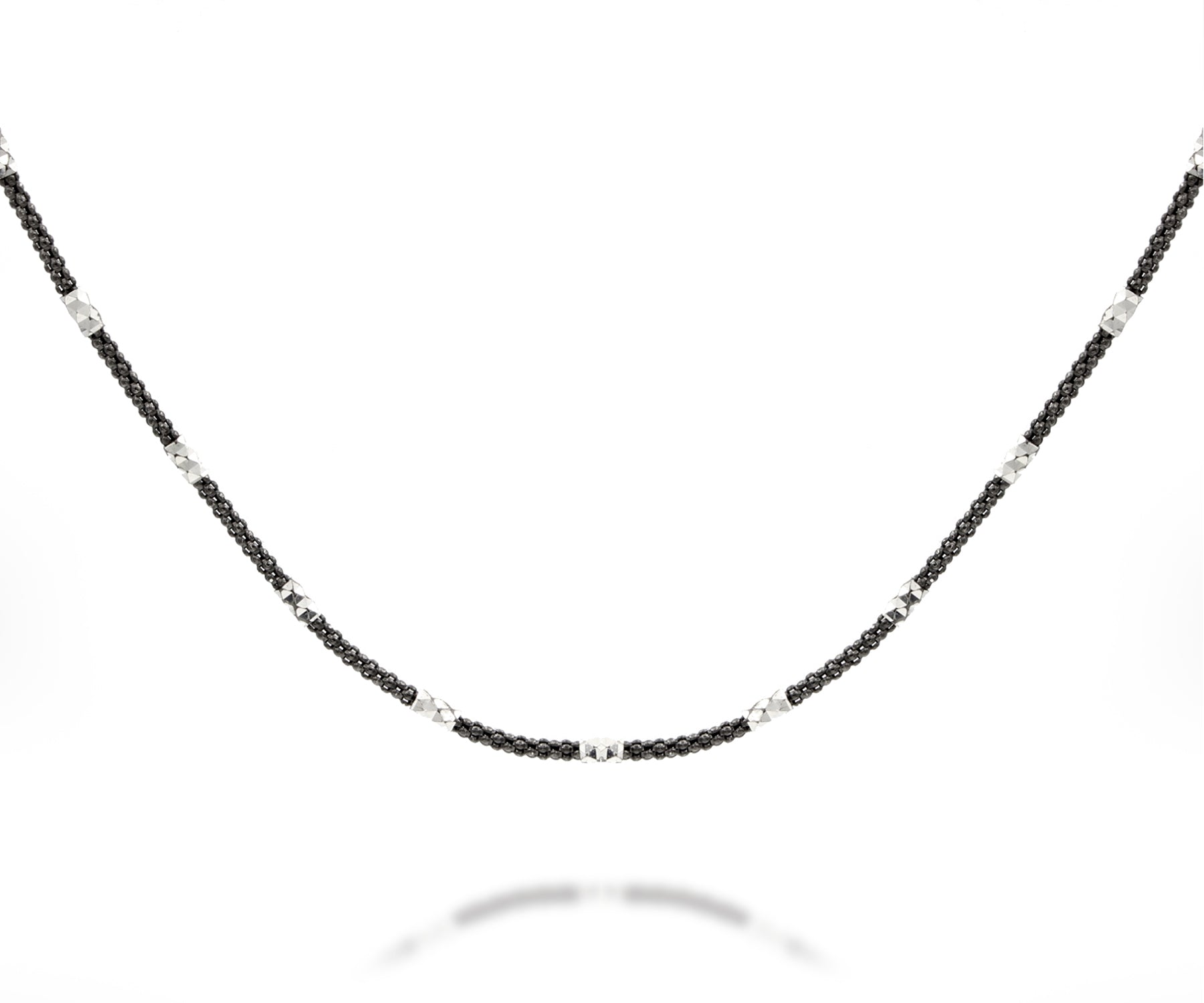 Popcorn Black and Diamond-cut Silver Chain