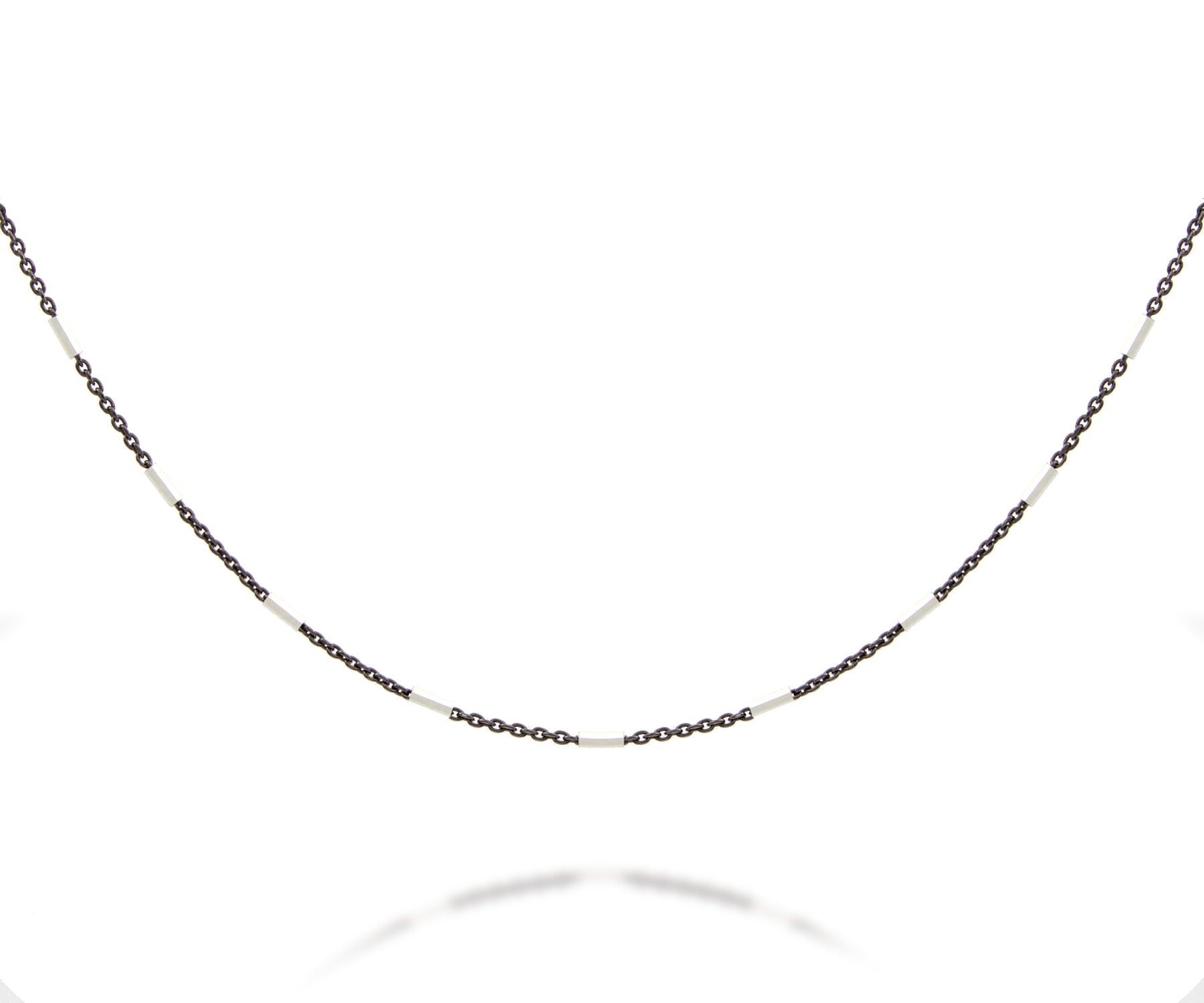 Alternating Silver Bar and Black Cable Chain
