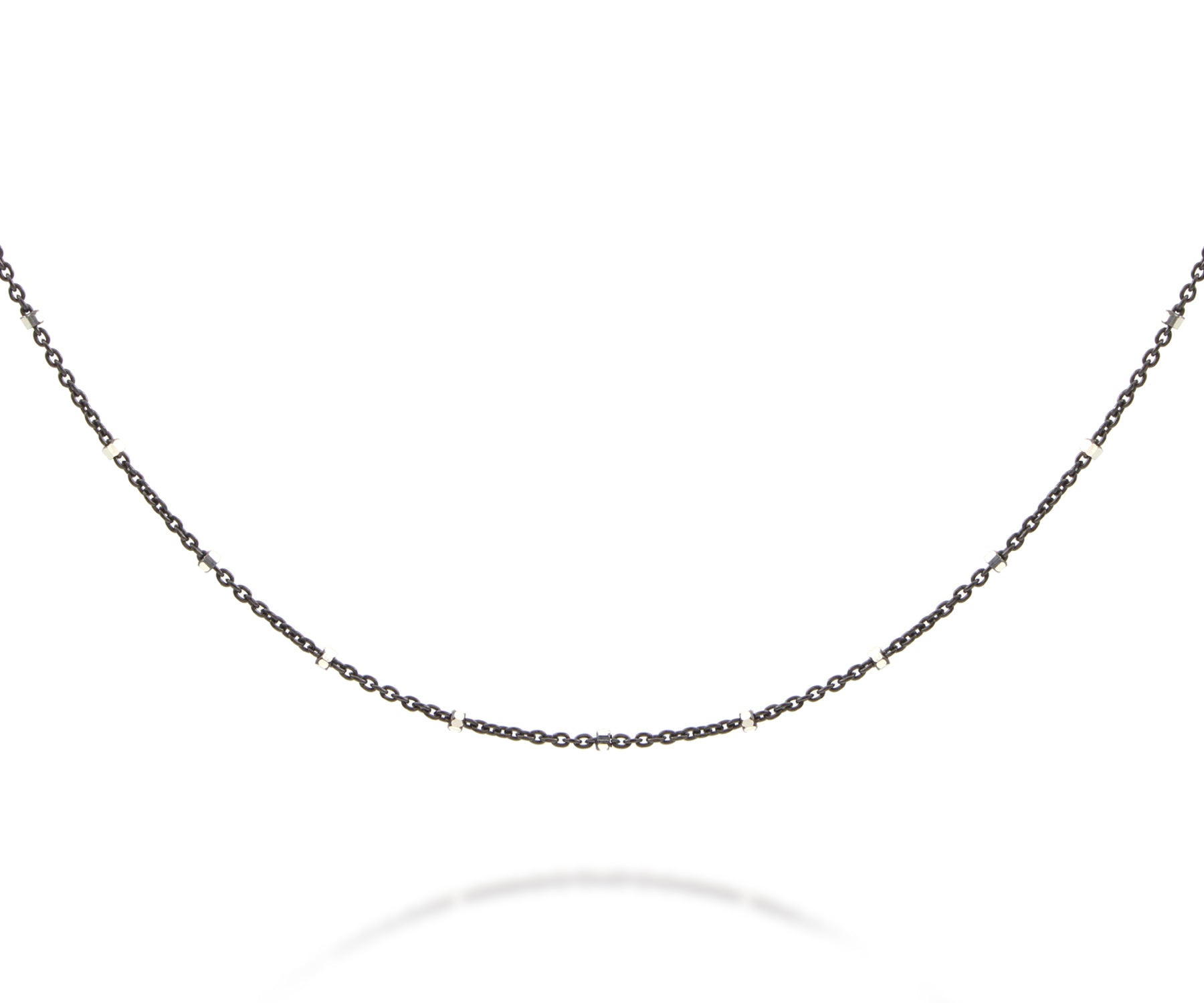 Silver Bead and Black Rhodium Cable Chain