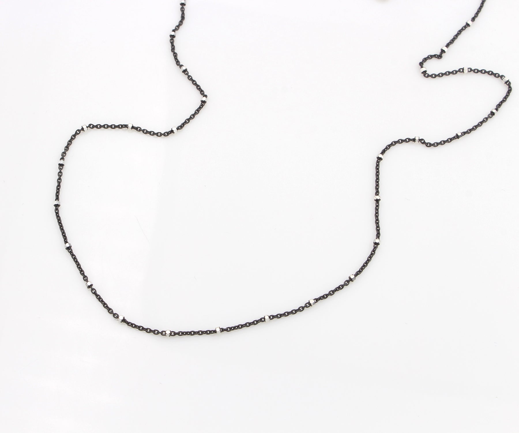 Beaded Diamond Cut Sparkle Black Silver Cable Chain