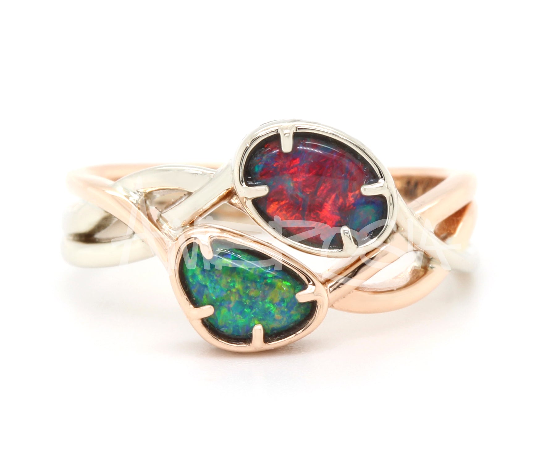 Two Tone Interlocking Black Opal Wedding Ring