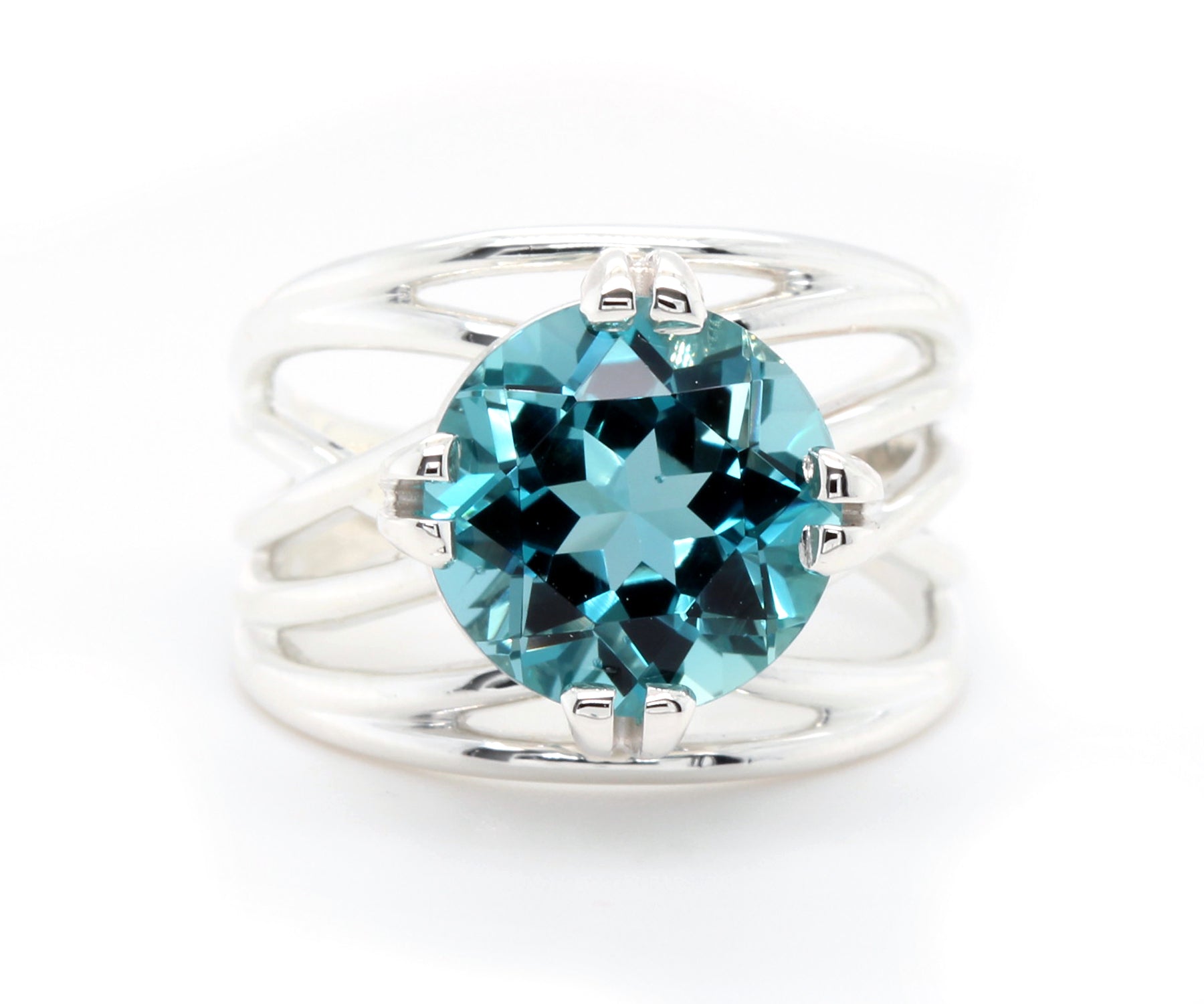 Large Teal Topaz Wide Weave Ring