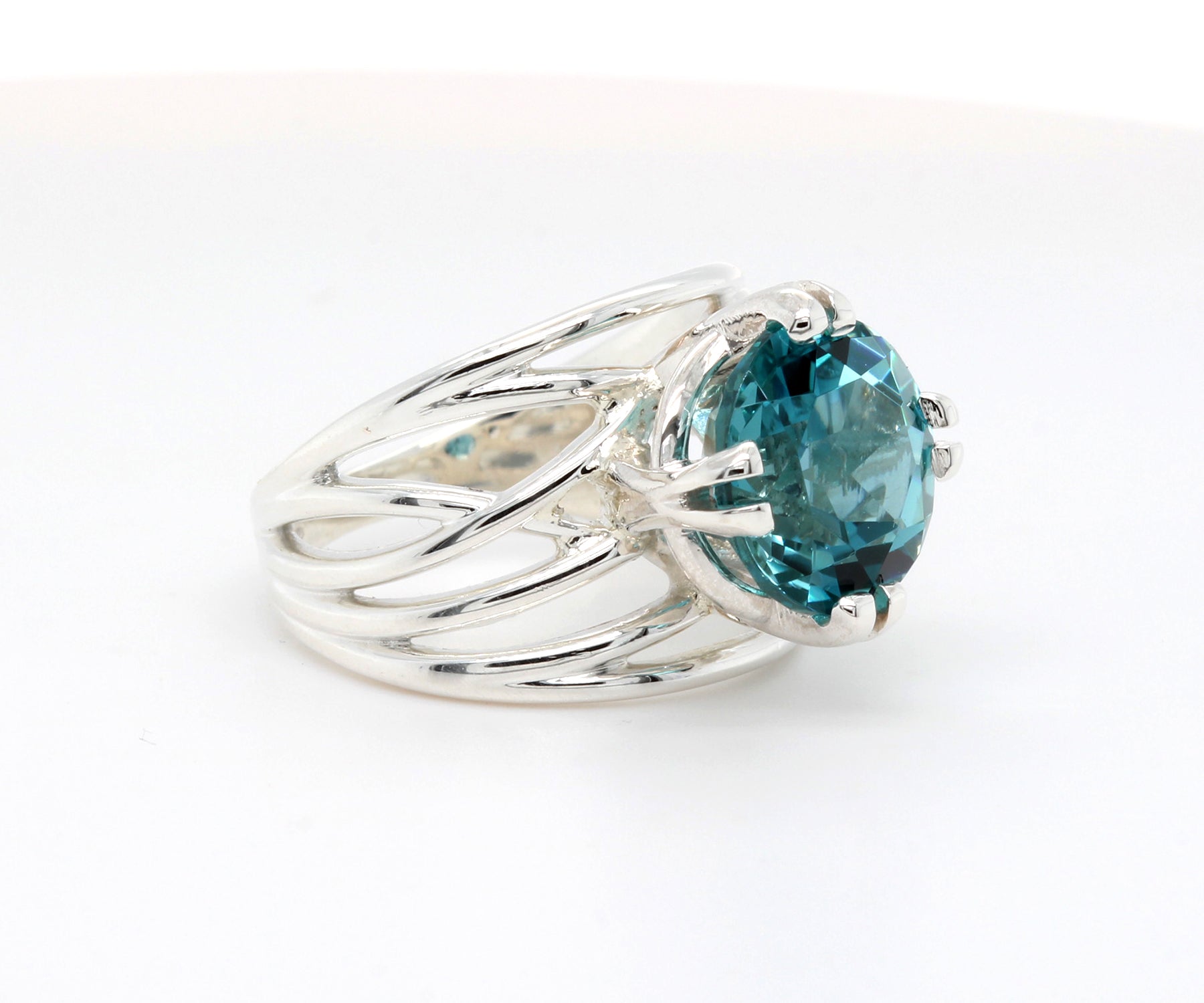 Large Teal Topaz Wide Weave Ring
