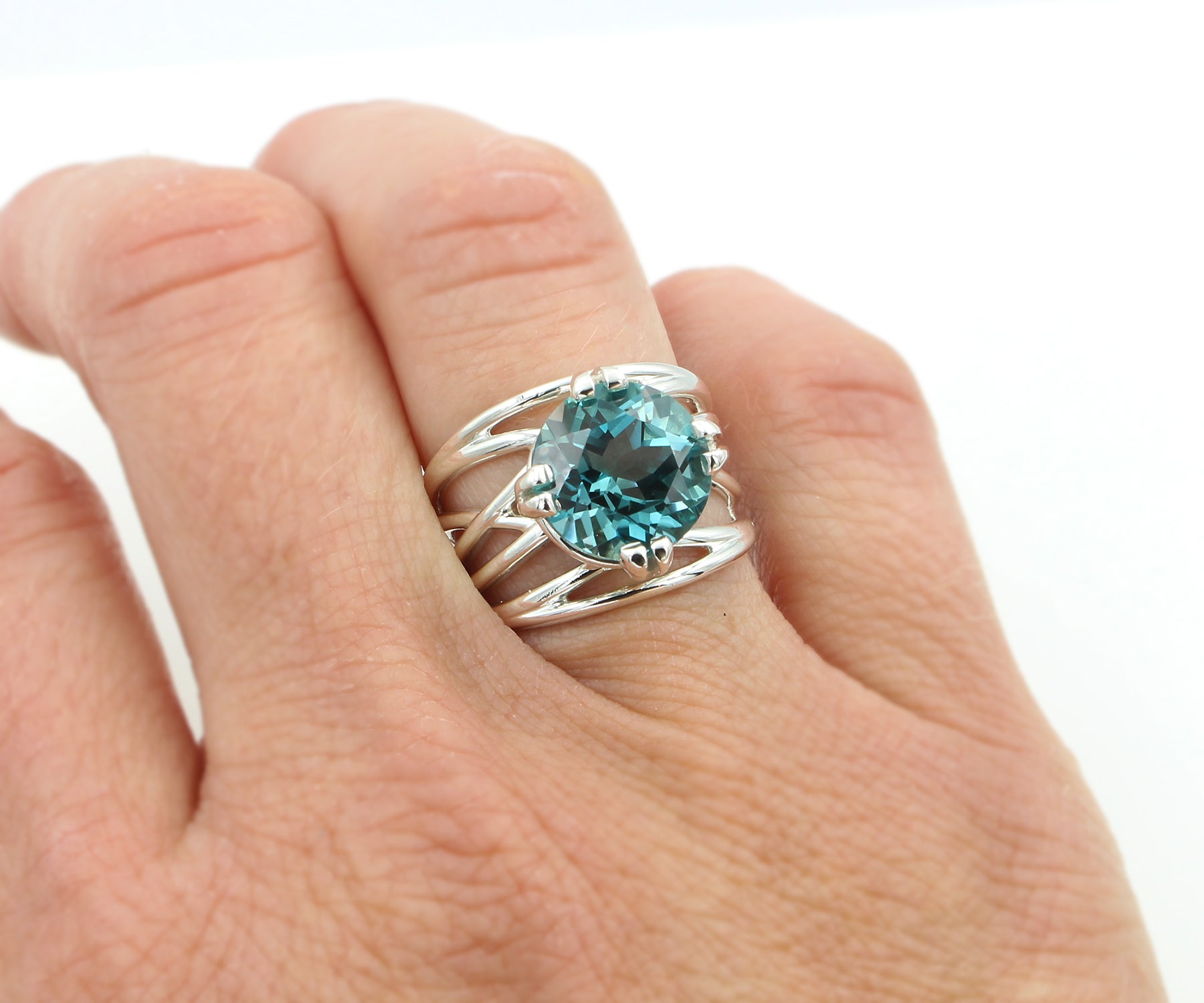 Large Teal Topaz Wide Weave Ring