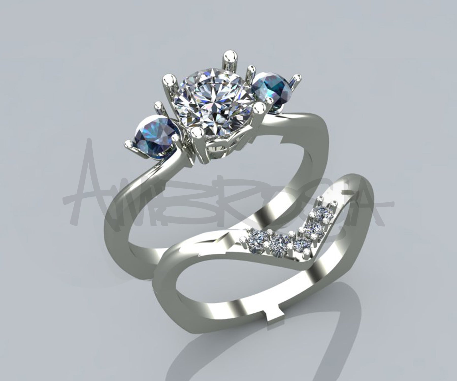 Interlocking Diamond Alexandrite Engagement Wedding Ring