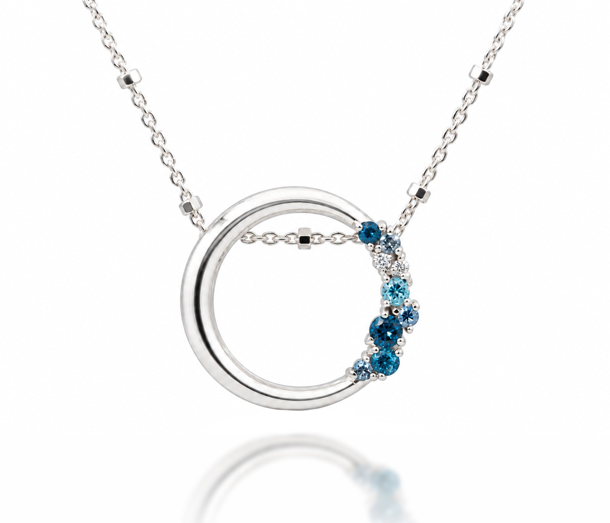Blue Topaz Diamond Moon Silver Necklace
