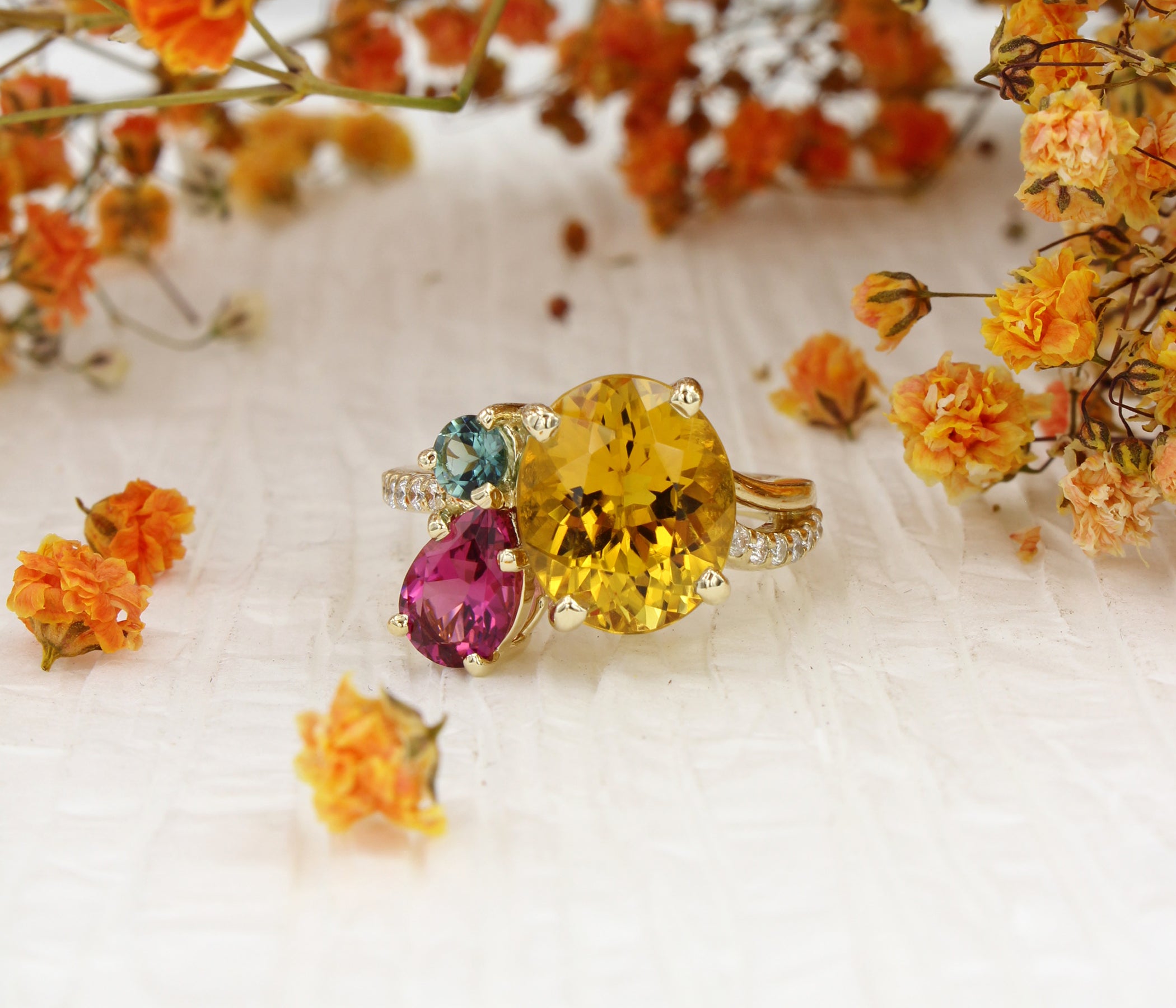 Colorful Tourmaline Diamond Gold Ring