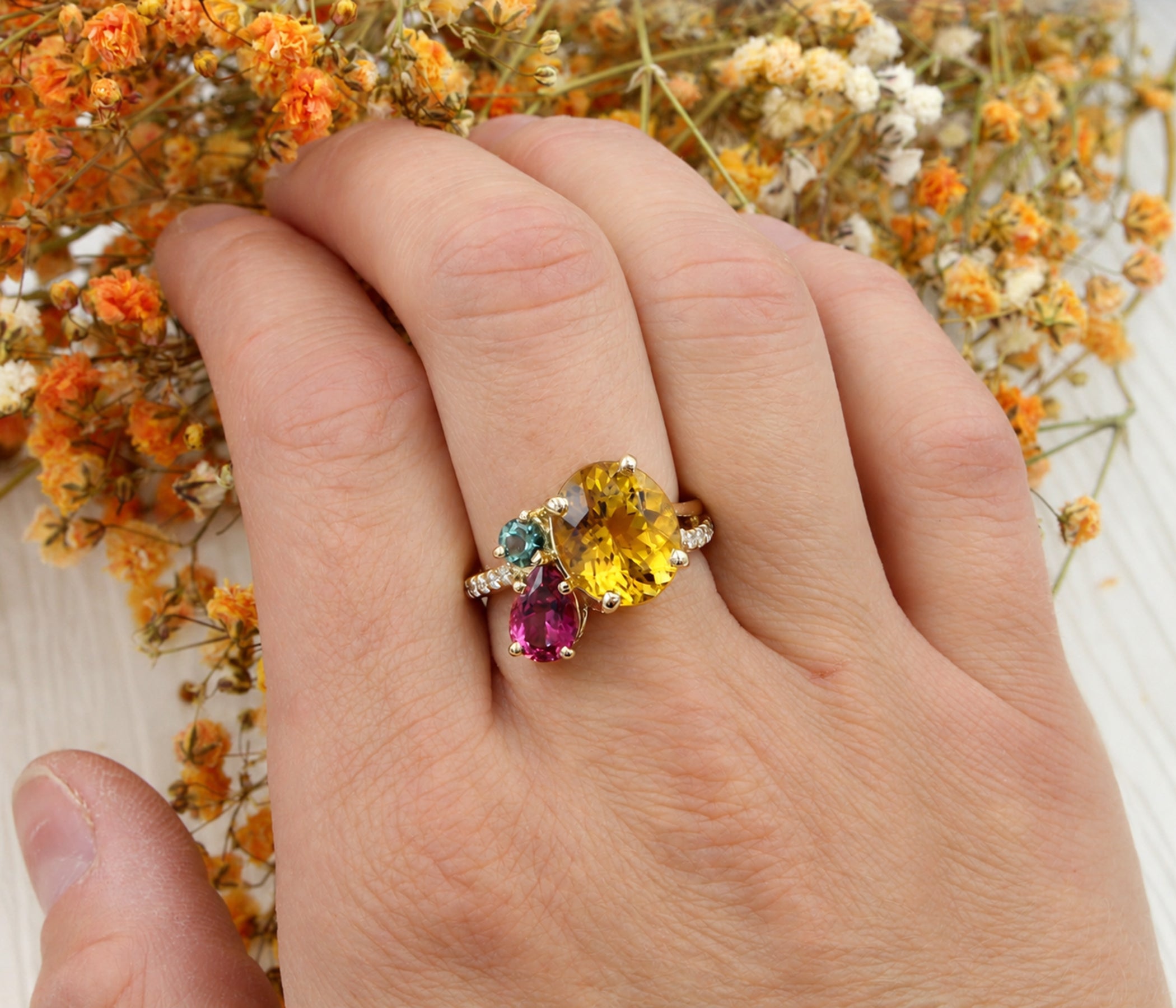 Colorful Tourmaline Diamond Gold Ring