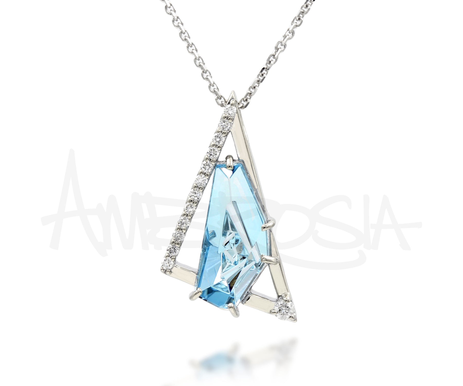 Triangular Aquamarine Diamond Necklace