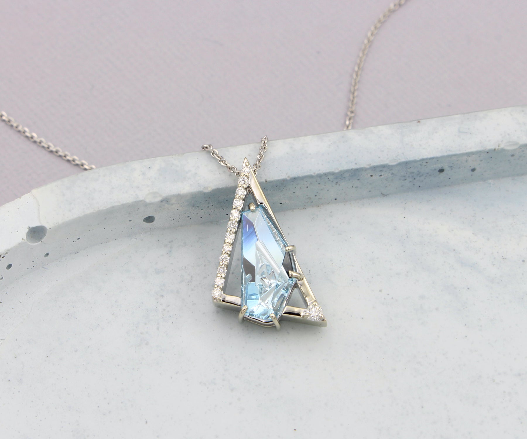 Triangular Aquamarine Diamond Necklace