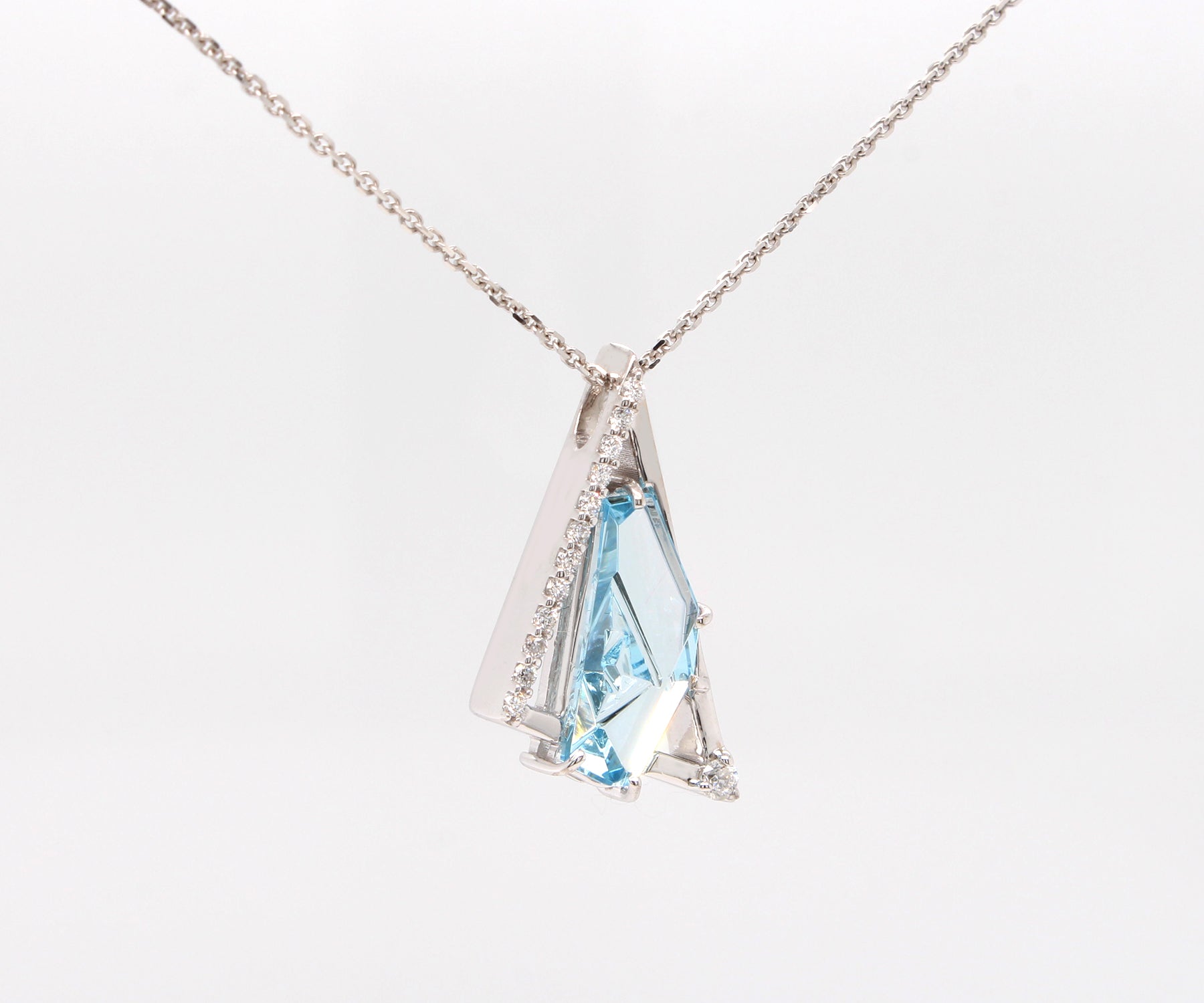 Triangular Aquamarine Diamond Necklace