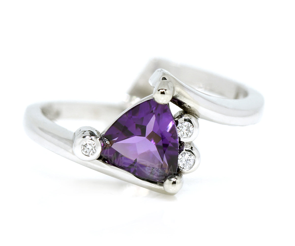 Amethyst Trillion Diamond Twist Bypass Modern Wedding Ring