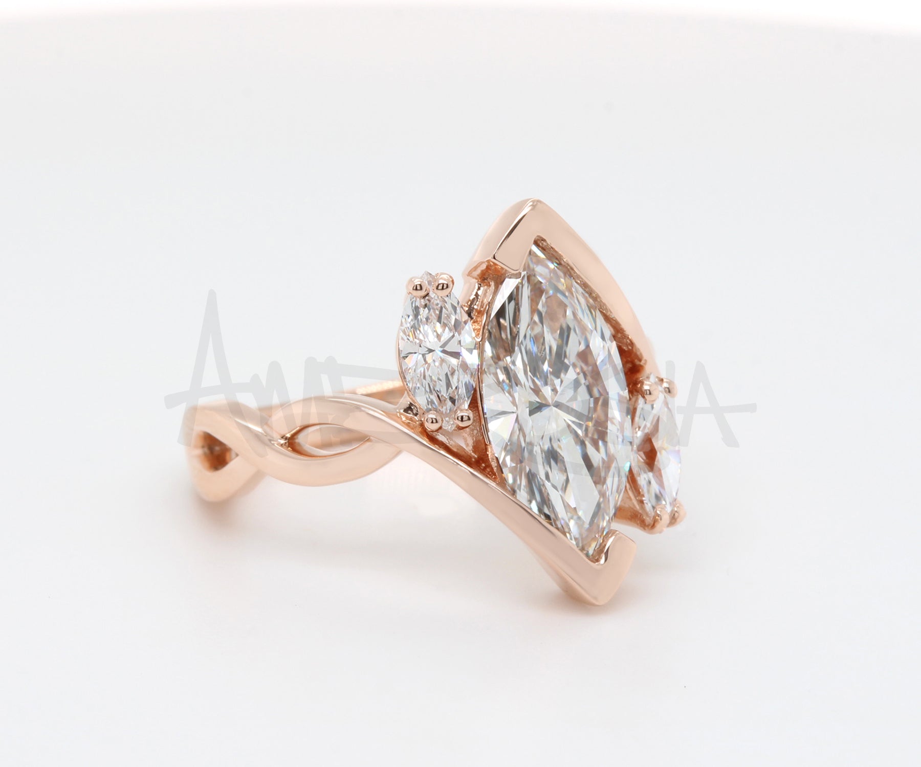 Twist Three Marquise Diamond Rose Gold Engagement Ring