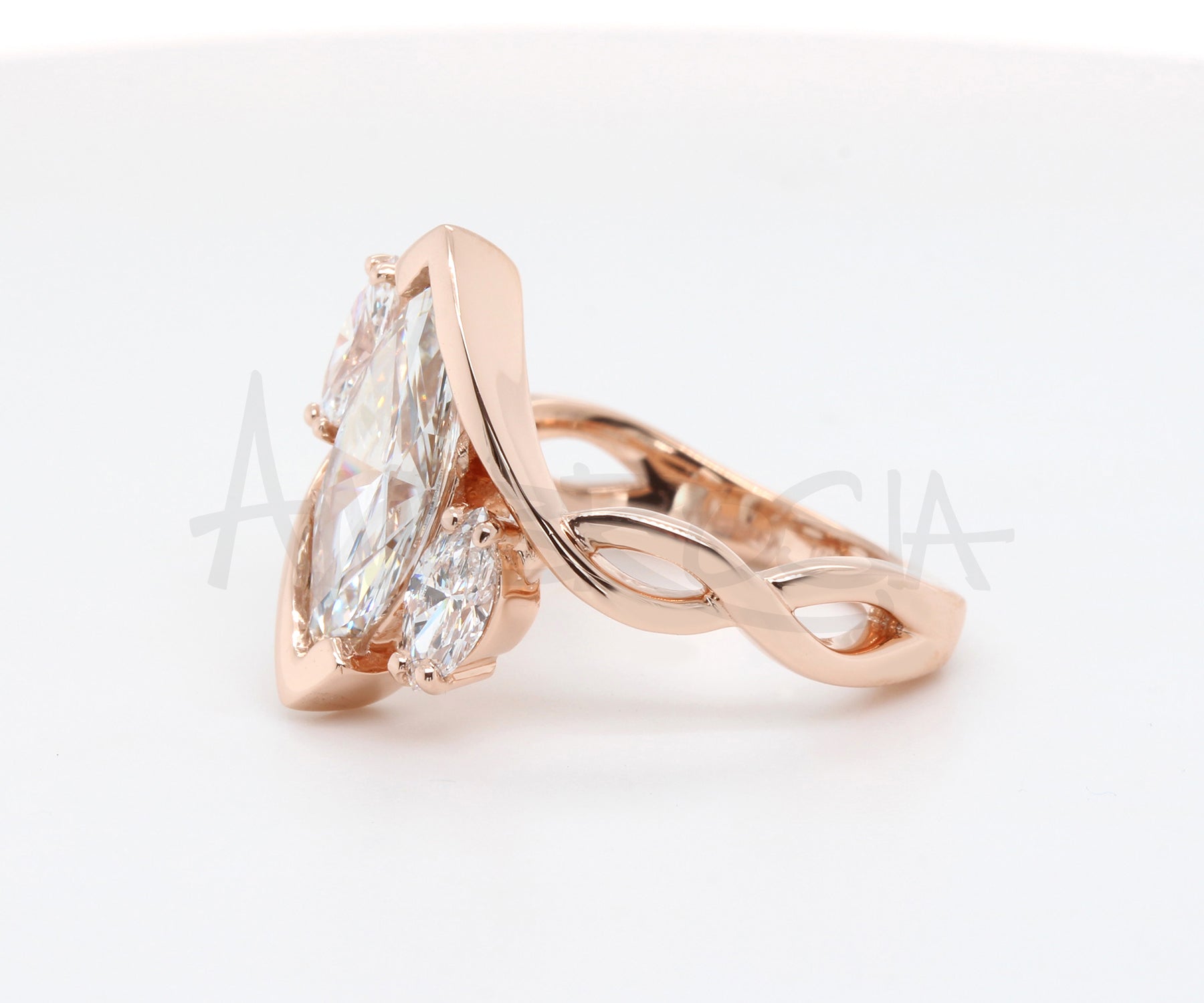 Twist Three Marquise Diamond Rose Gold Engagement Ring