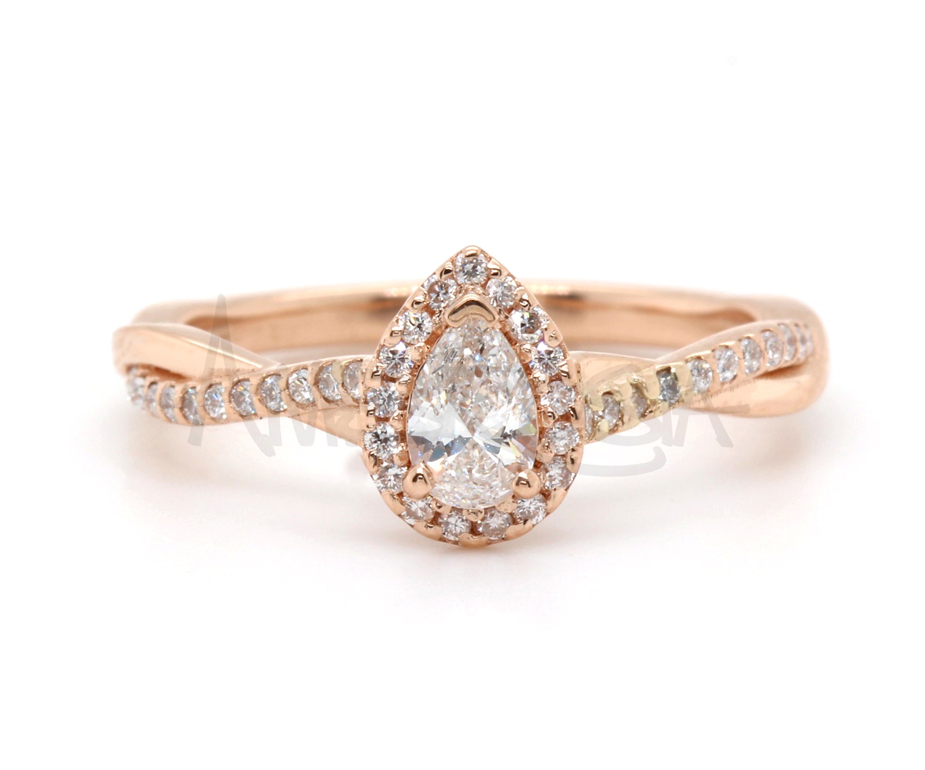 Pear Halo Twist Rose Gold Engagement Ring