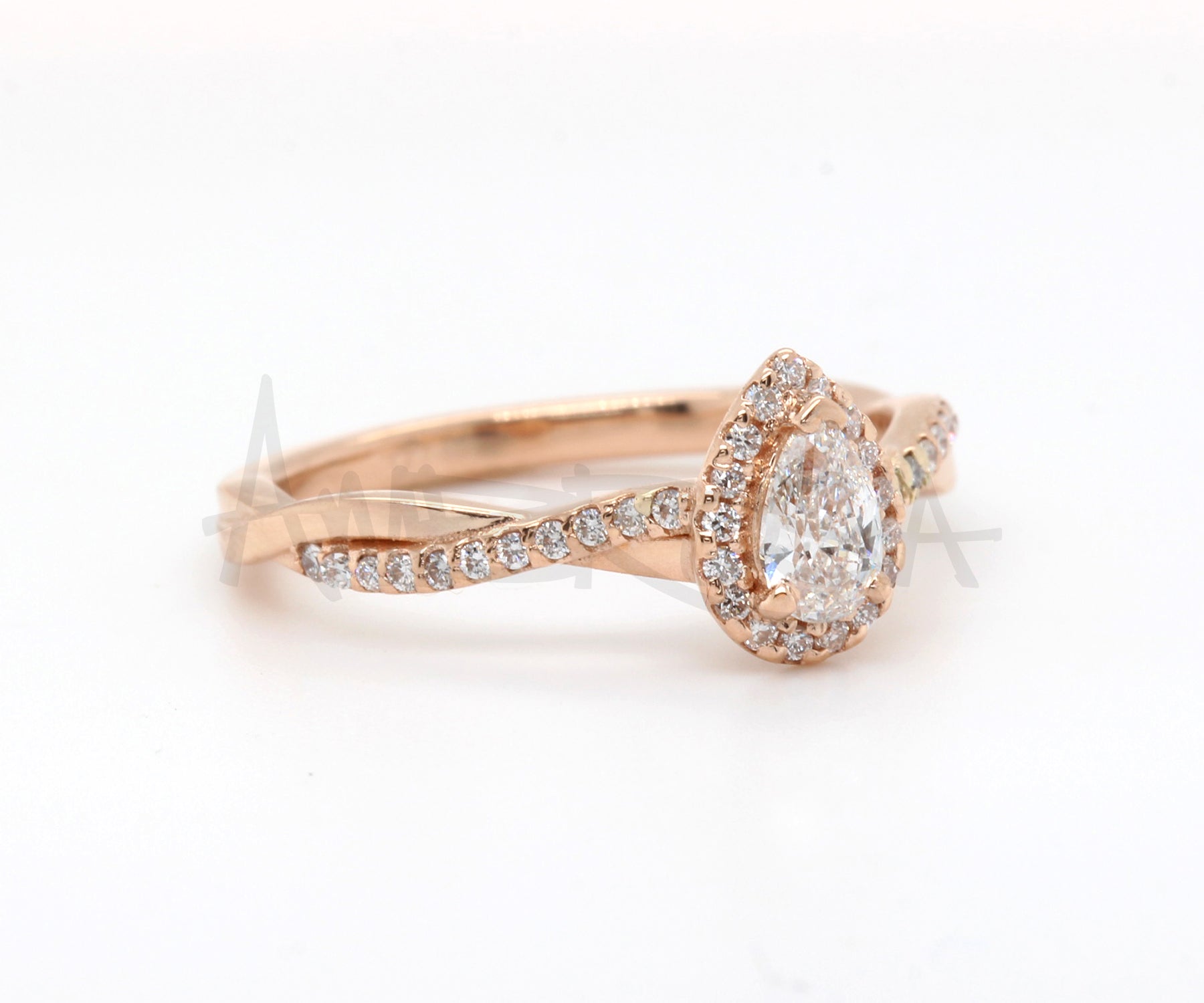 Pear Halo Twist Rose Gold Engagement Ring